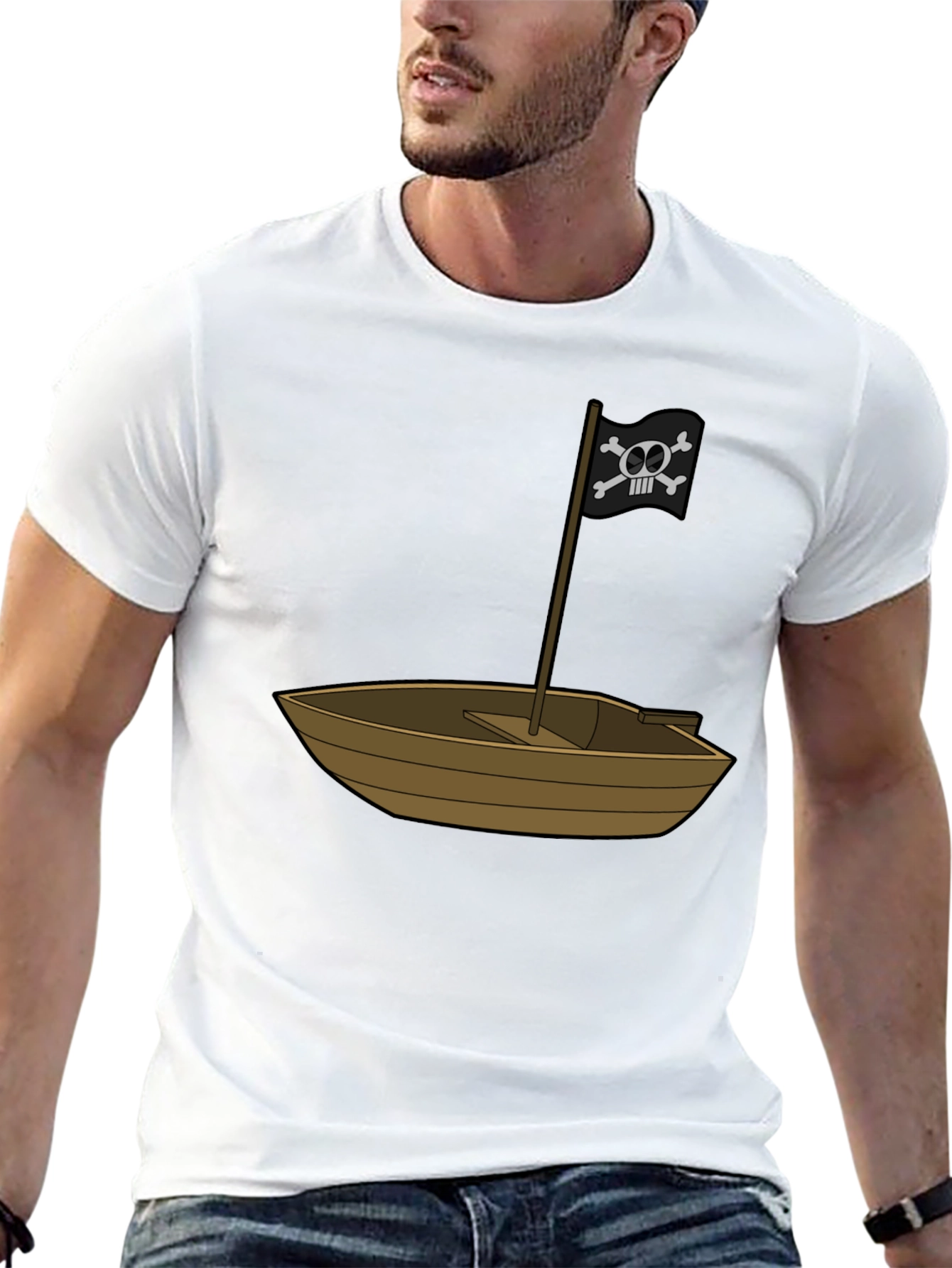 Pirate Ship T-Shirt - Black Cotton Blend Crew Neck