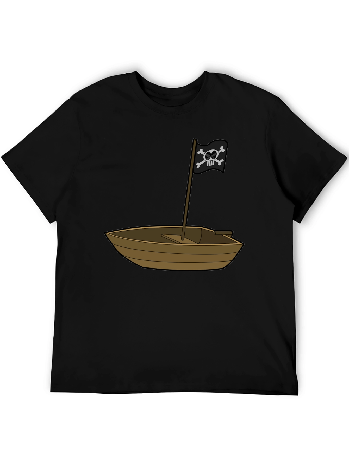 Pirate Ship T-Shirt - Black Cotton Blend Crew Neck