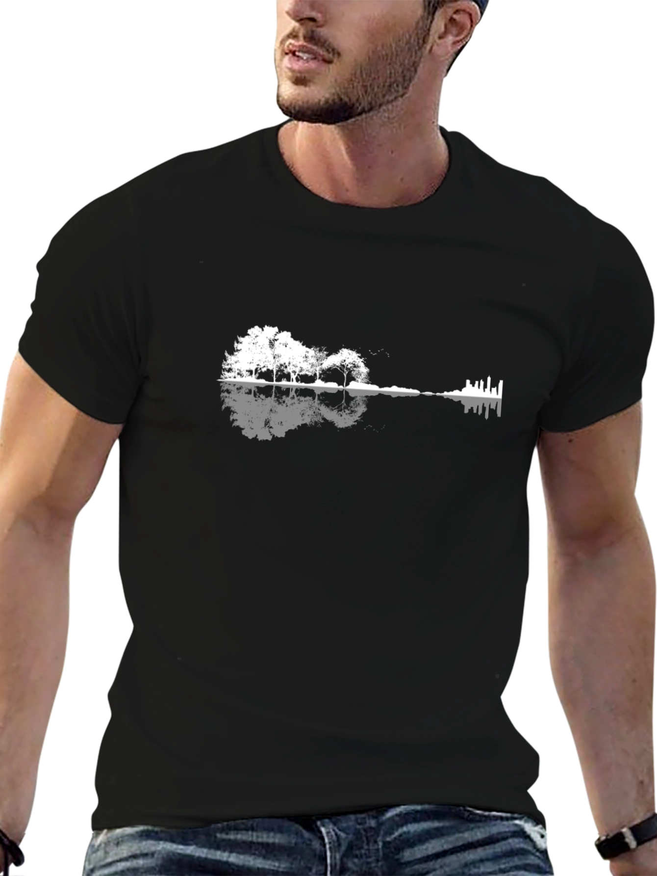 Nature Guitar Graphic Tee - Mens Black T-Shirt