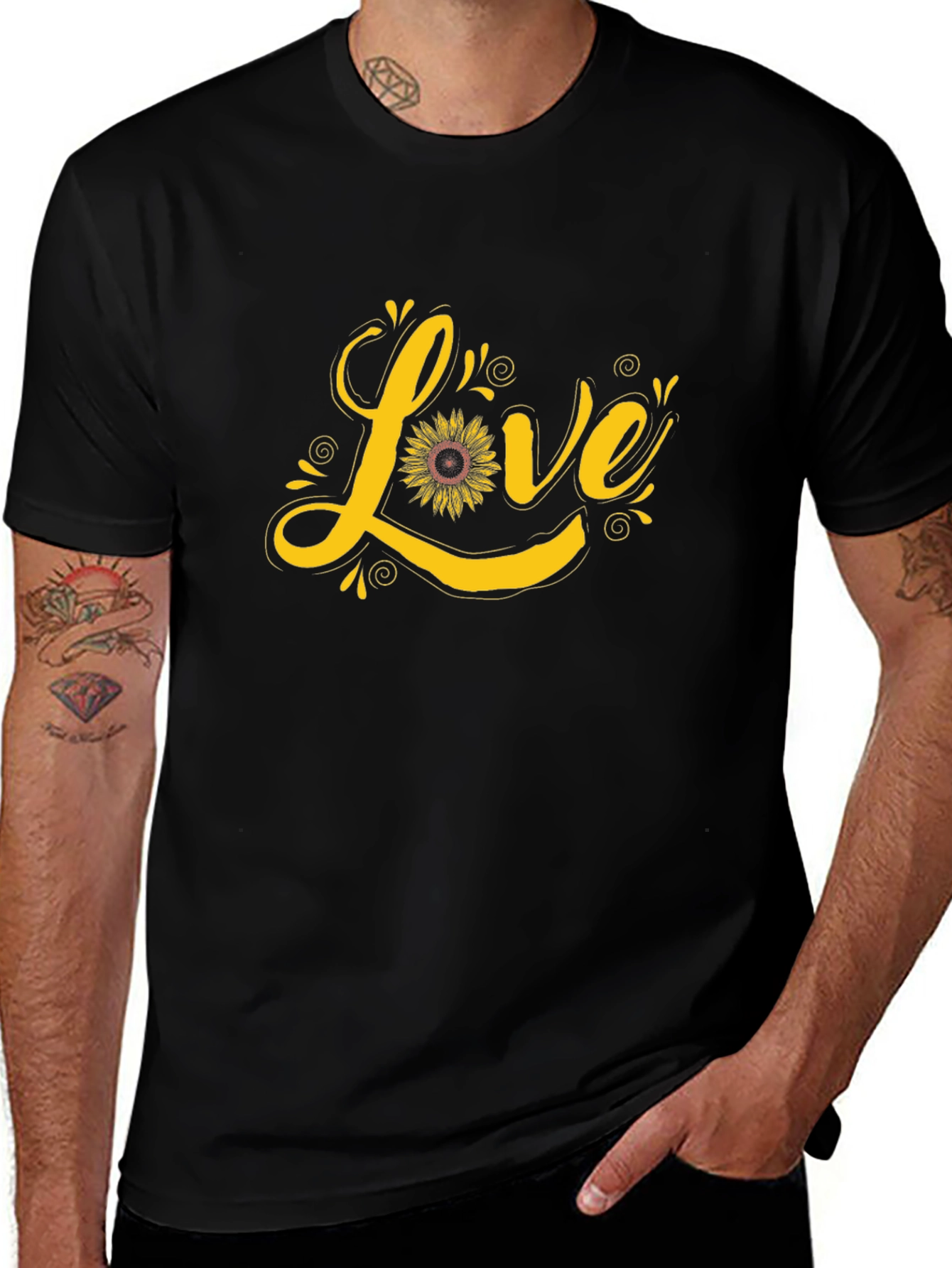 Sunflower Love Graphic Tee - Black Cotton Shirt