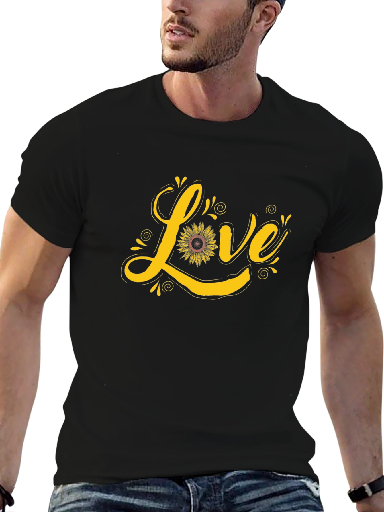 Sunflower Love Graphic Tee - Black Cotton Shirt