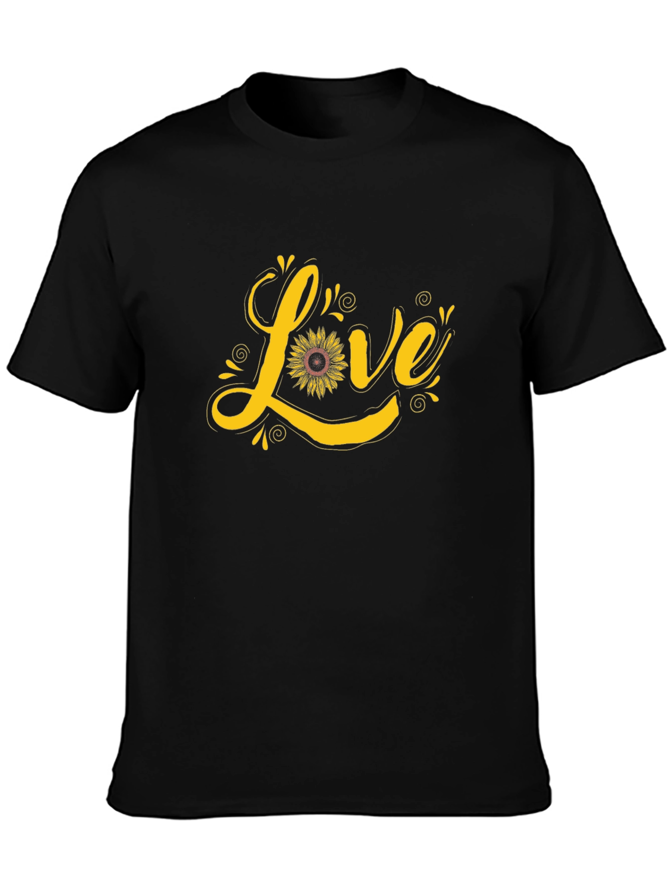 Sunflower Love Graphic Tee - Black Cotton Shirt