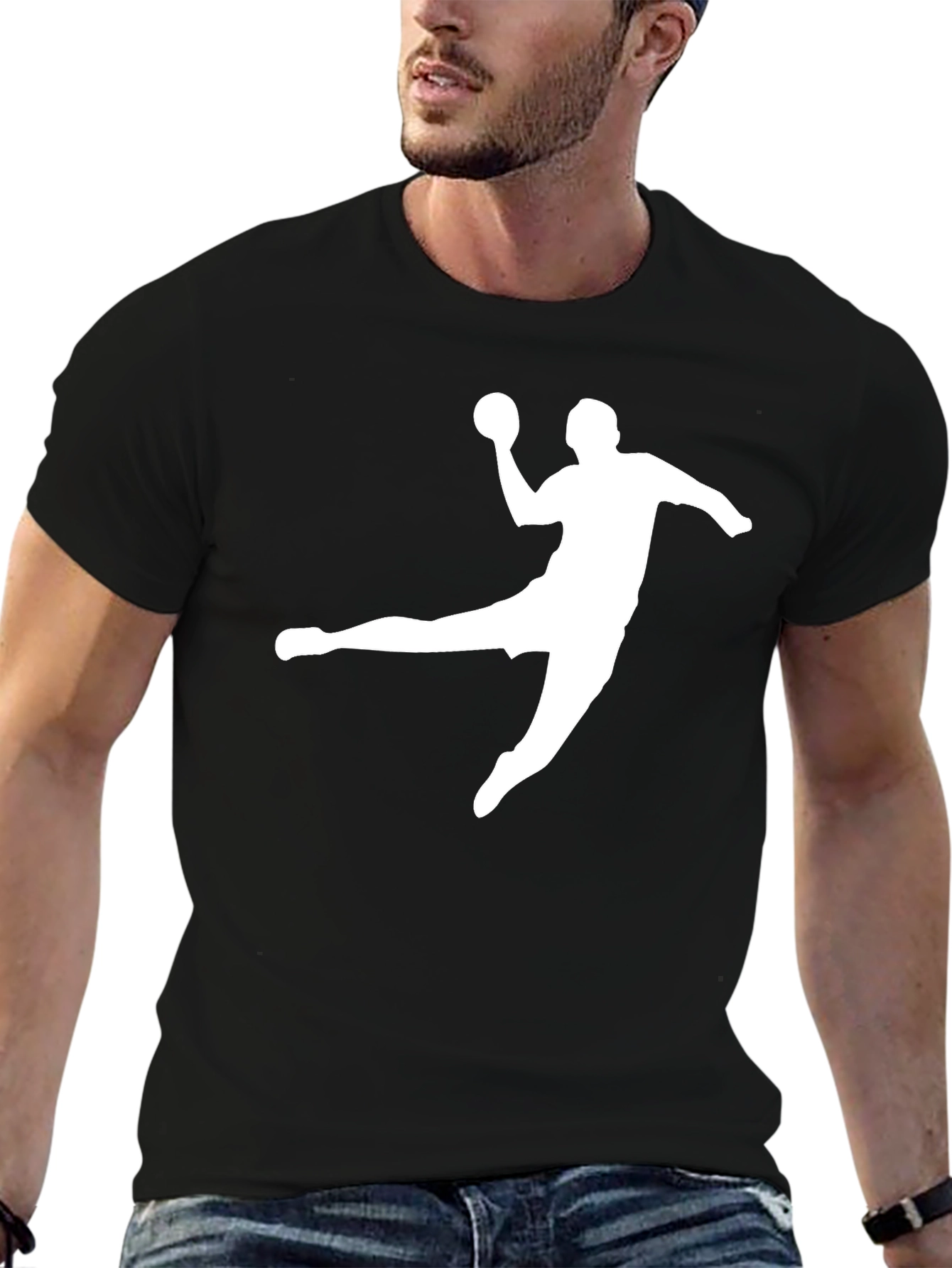 Handball Player Graphic T-Shirt - Black