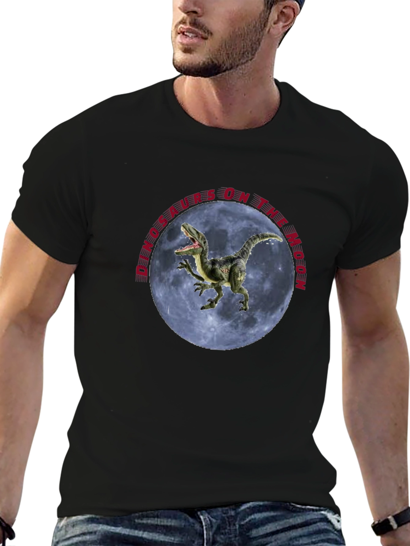 Dinosaurs on the Moon Black T-Shirt