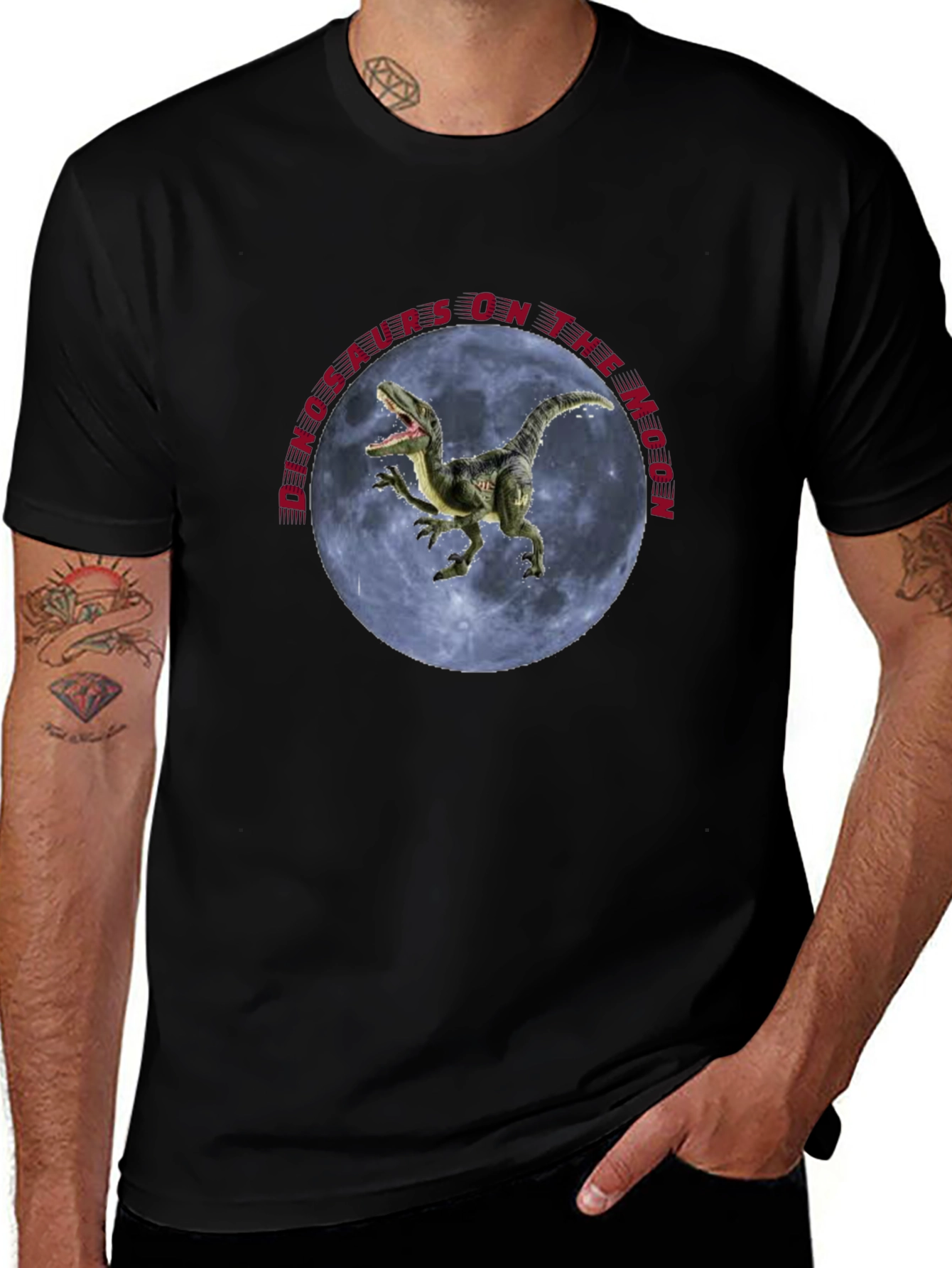 Dinosaurs on the Moon Black T-Shirt