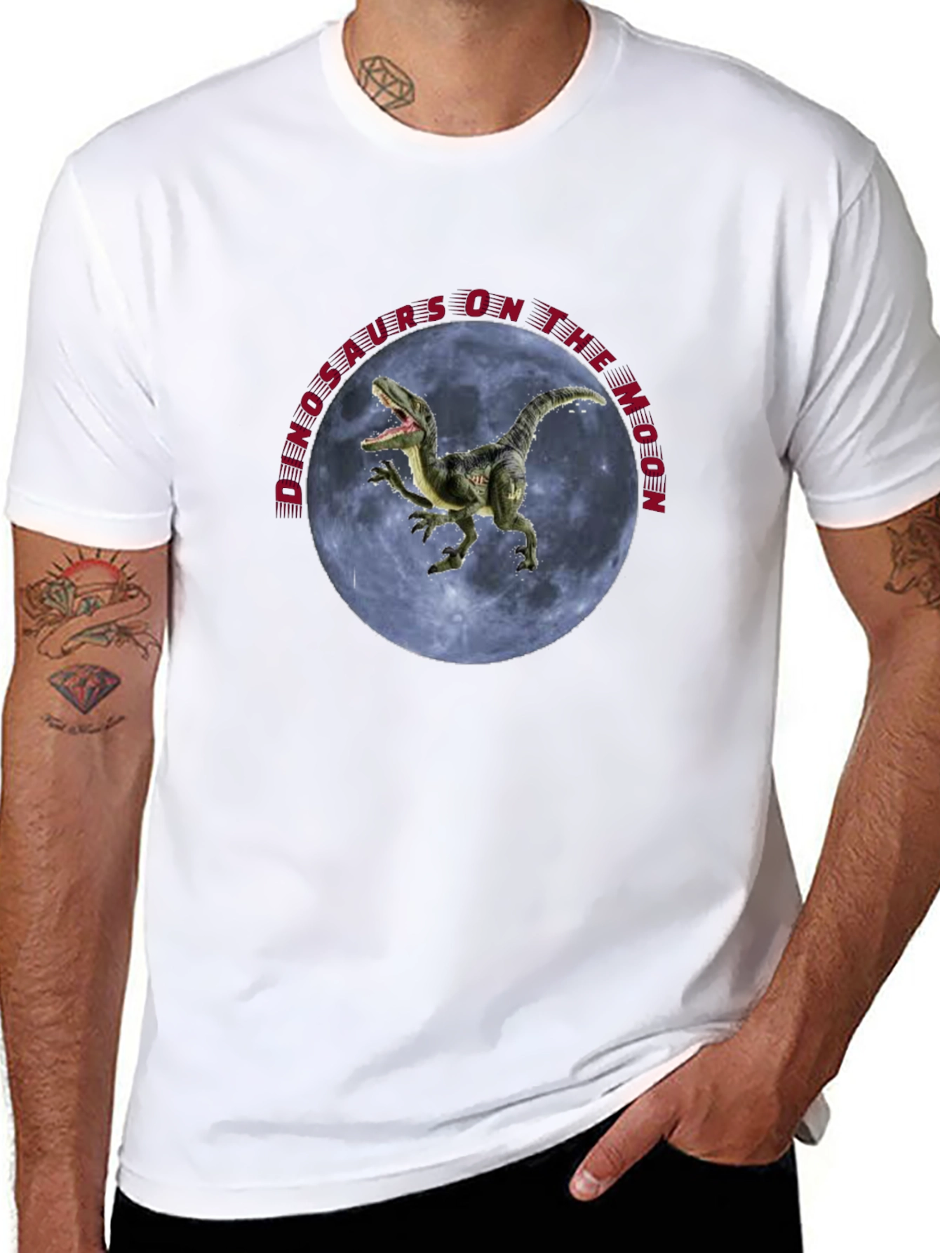 Dinosaurs on the Moon Black T-Shirt