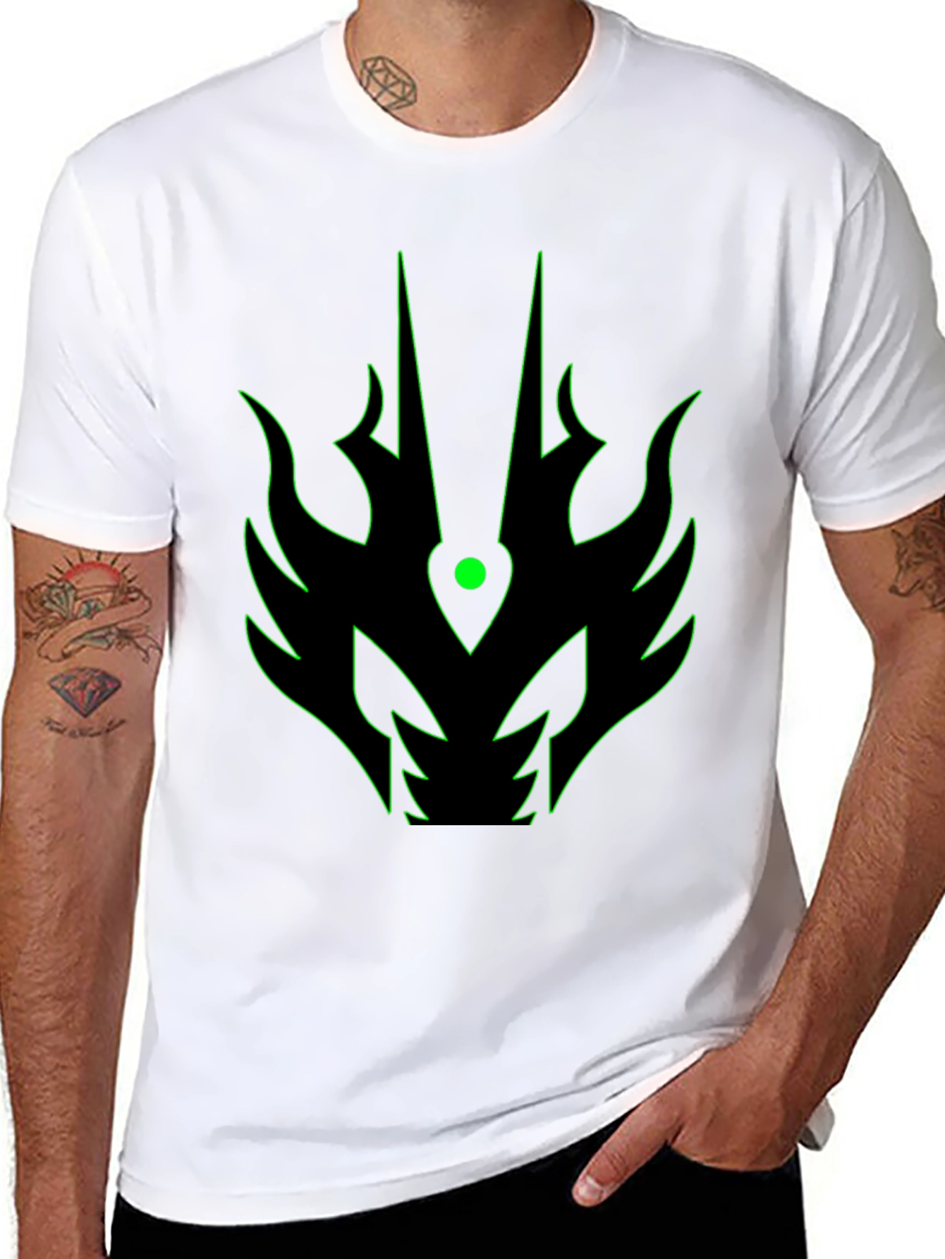 Mens Black T-Shirt with Green Dragon Graphic