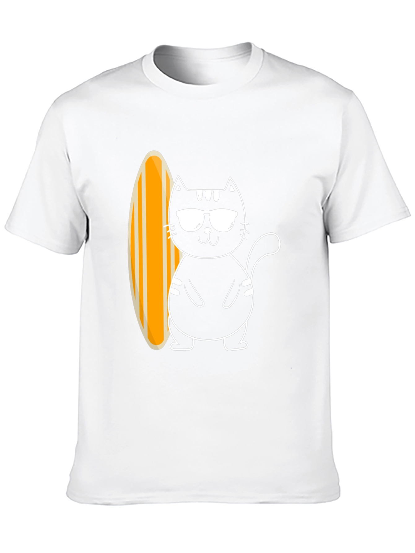 Cool Cat Surfboard Graphic Tee - Black Cotton T-Shirt
