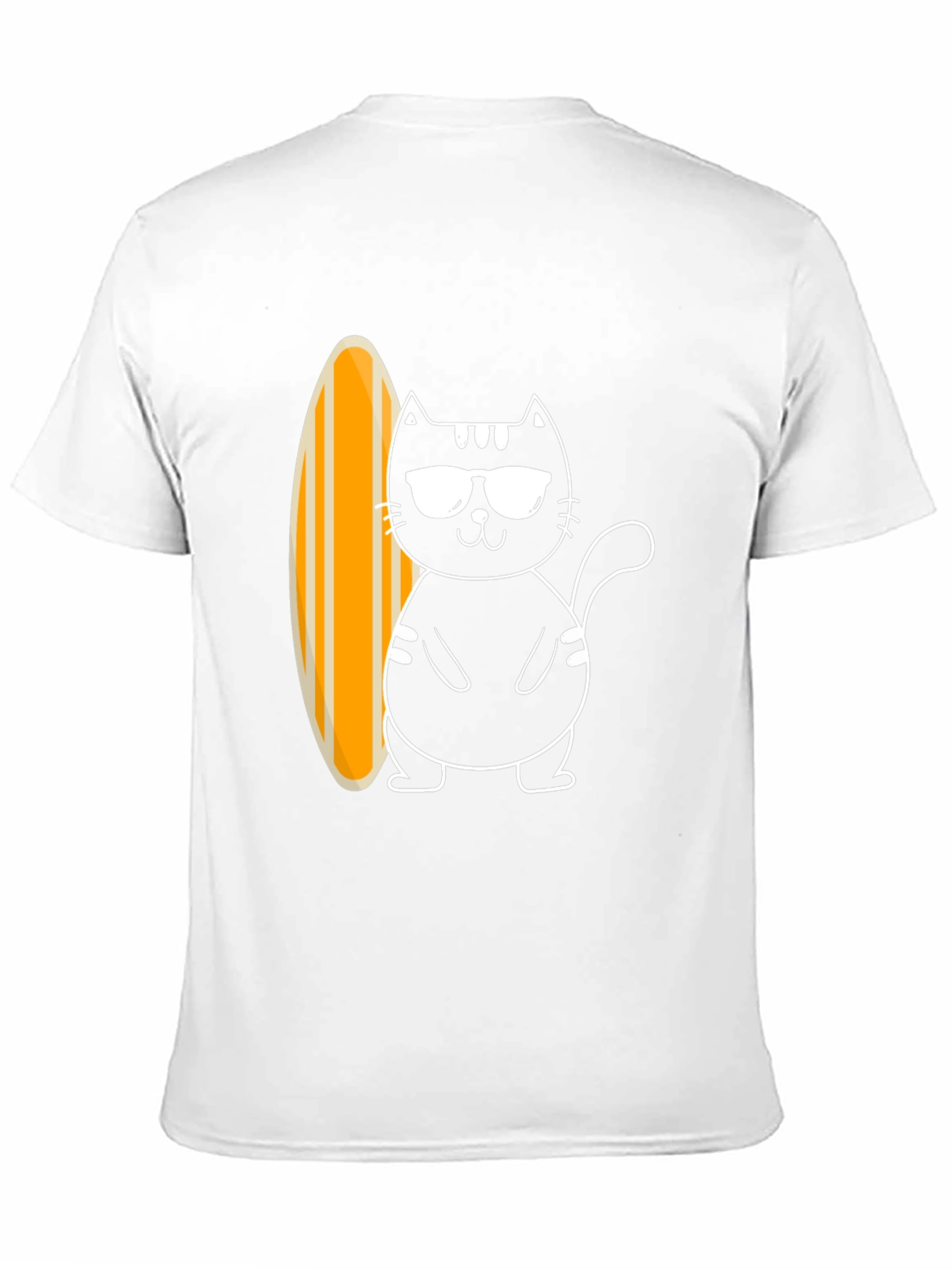 Cool Cat Surfboard Graphic Tee - Black Cotton T-Shirt