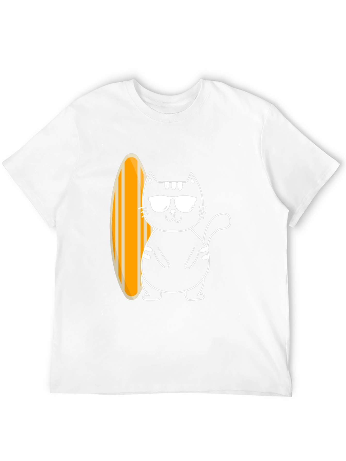 Cool Cat Surfboard Graphic Tee - Black Cotton T-Shirt