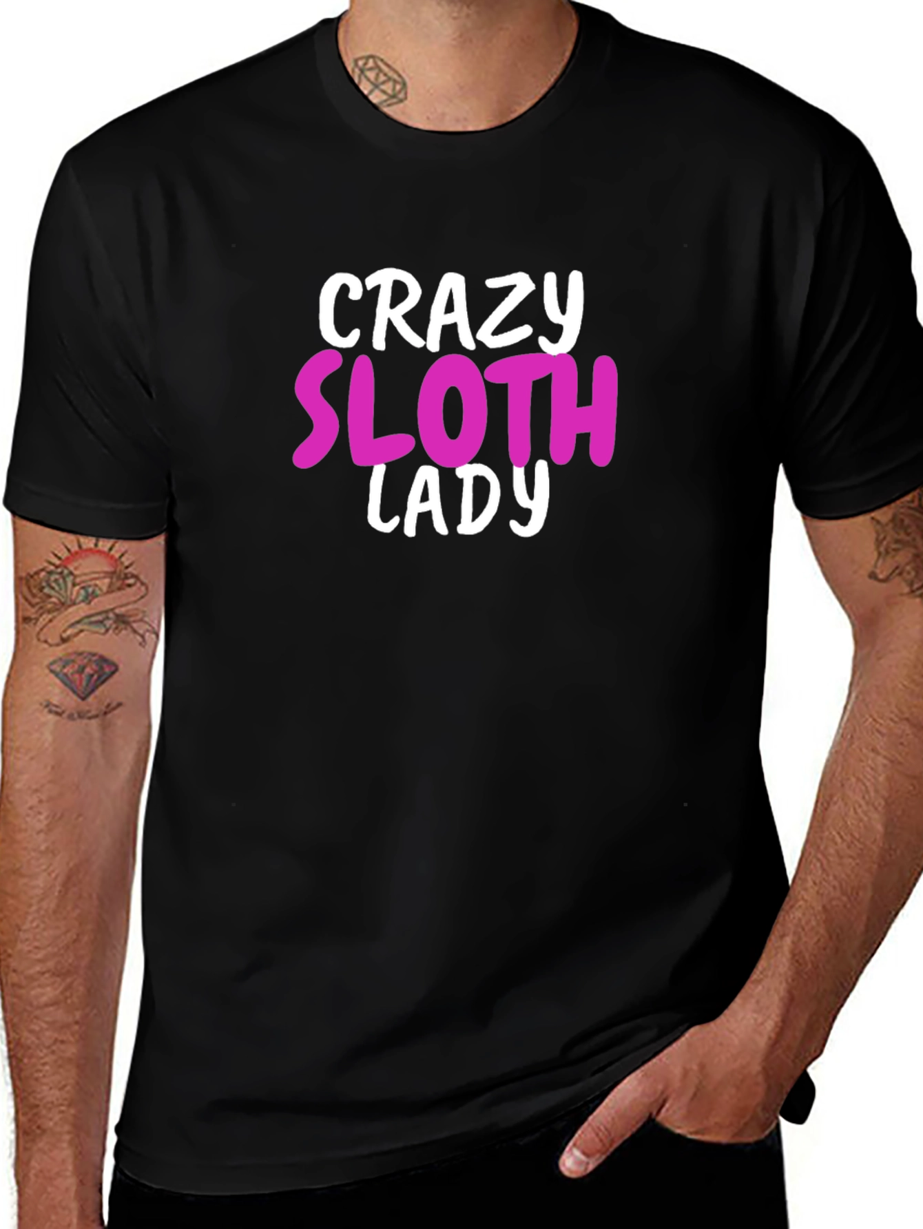 Crazy Sloth Lady Graphic Tee - Black Unisex T-Shirt