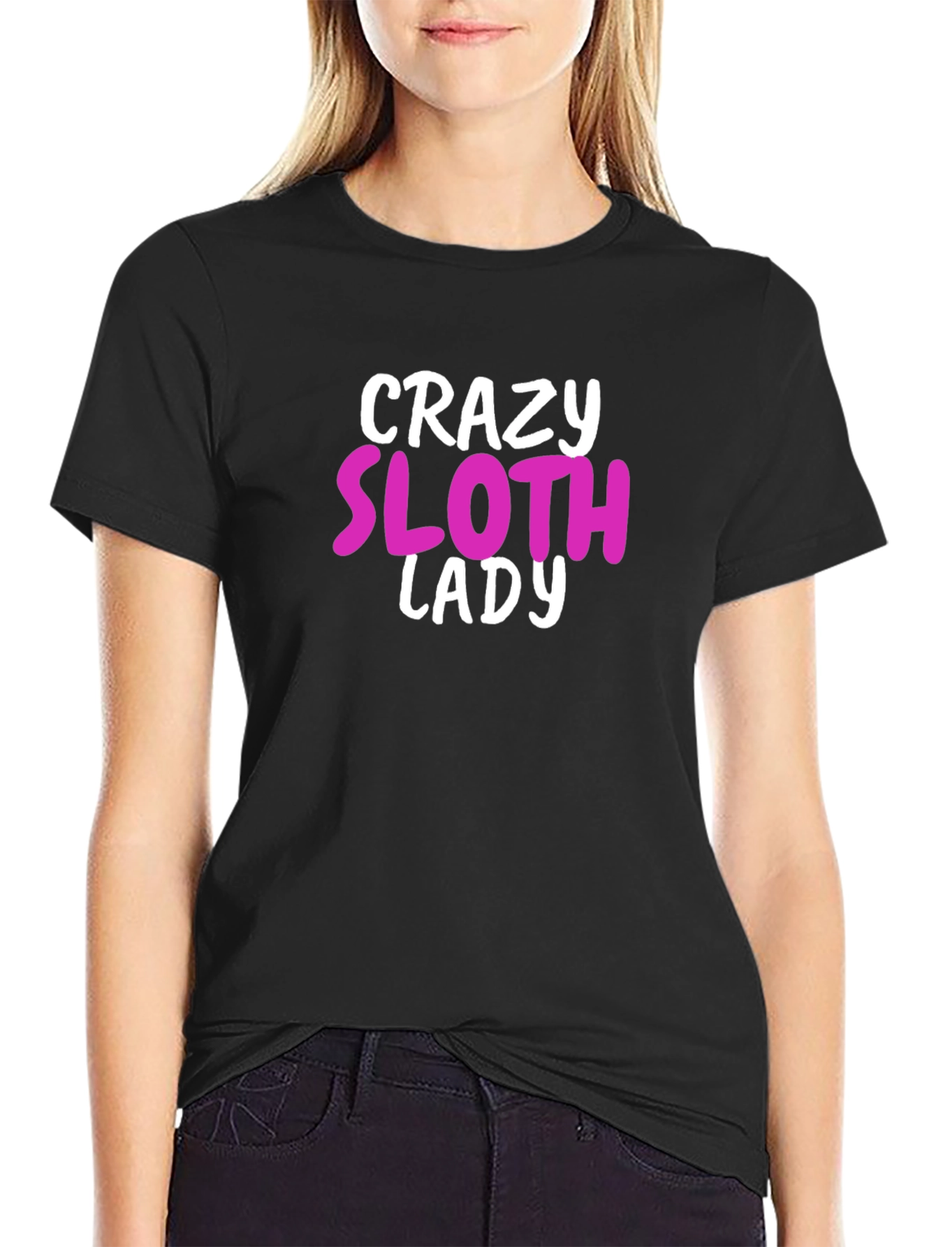 Crazy Sloth Lady Graphic Tee - Black Unisex T-Shirt