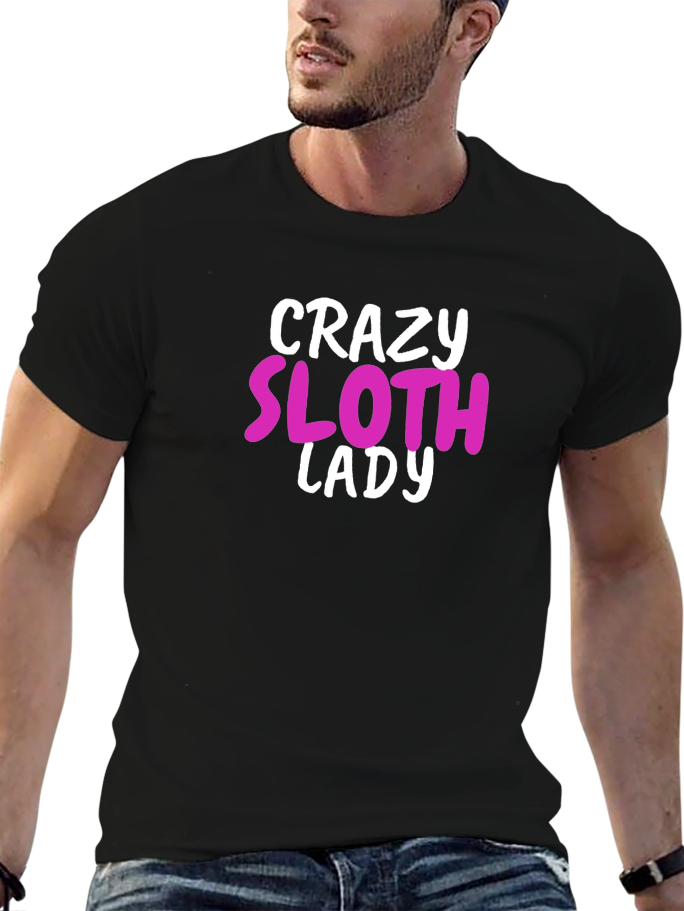 Crazy Sloth Lady Graphic Tee - Black Unisex T-Shirt