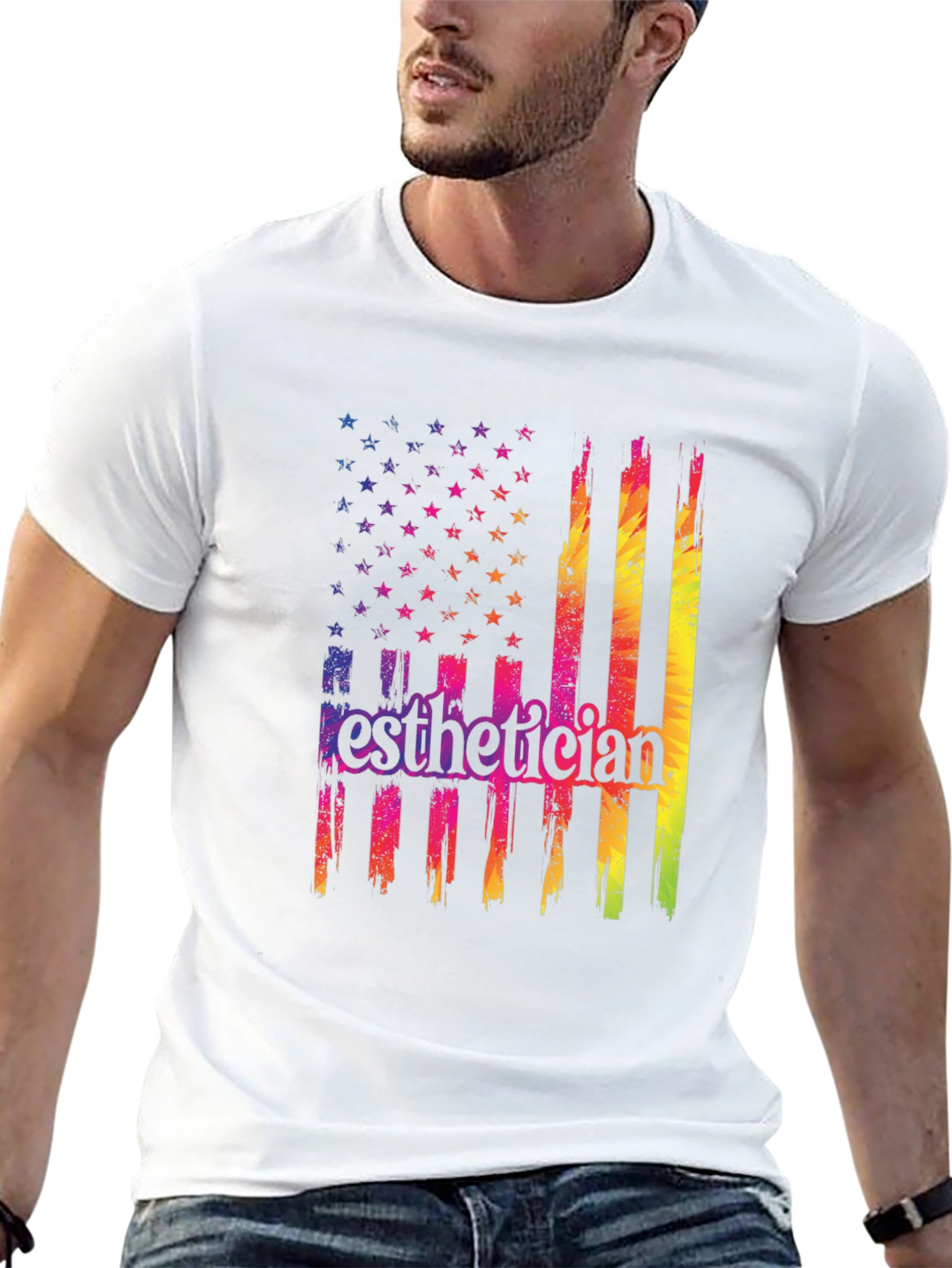 Esthetician USA Flag T-Shirt Patriotic Rainbow