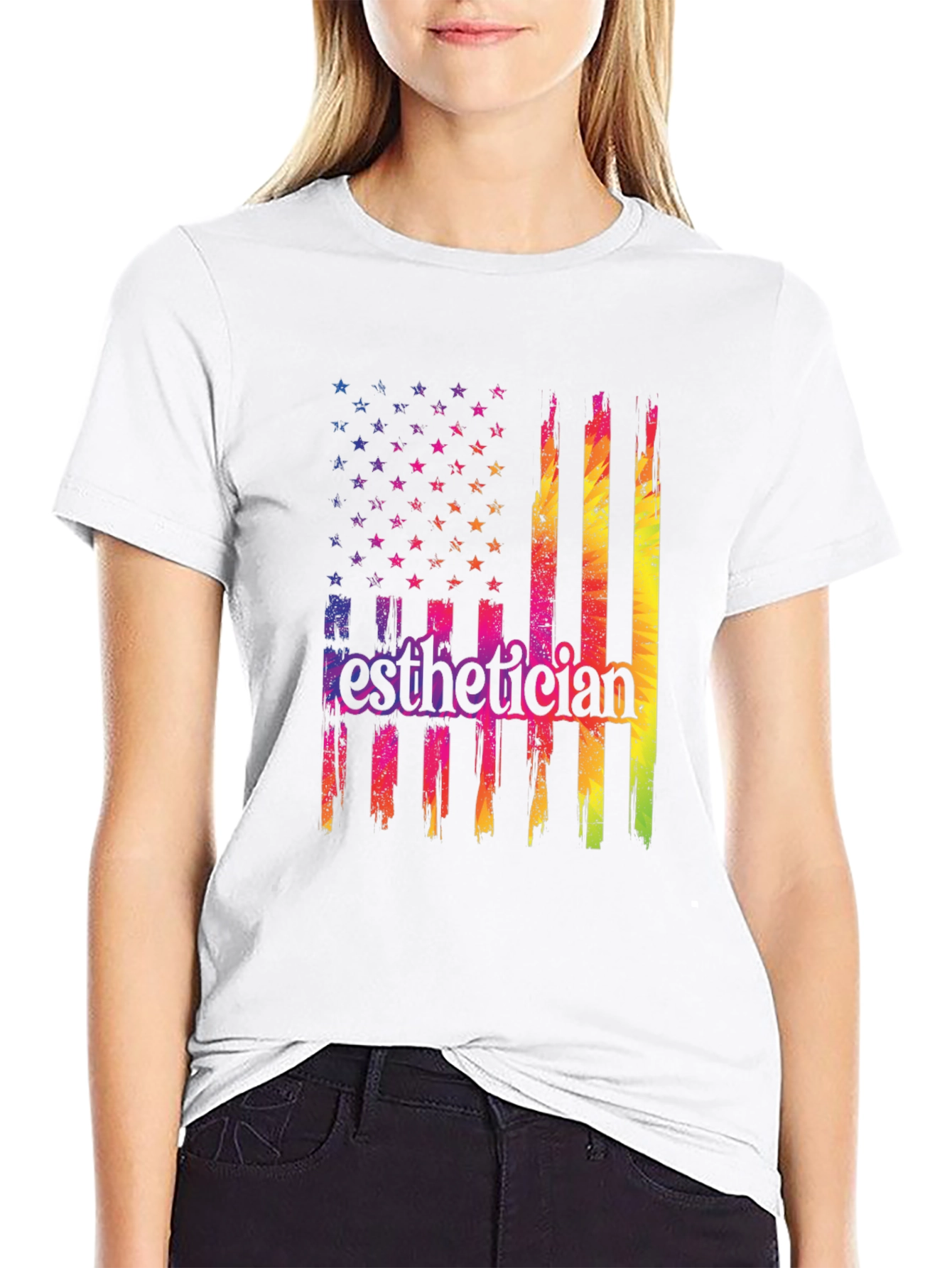 Esthetician USA Flag T-Shirt Patriotic Rainbow