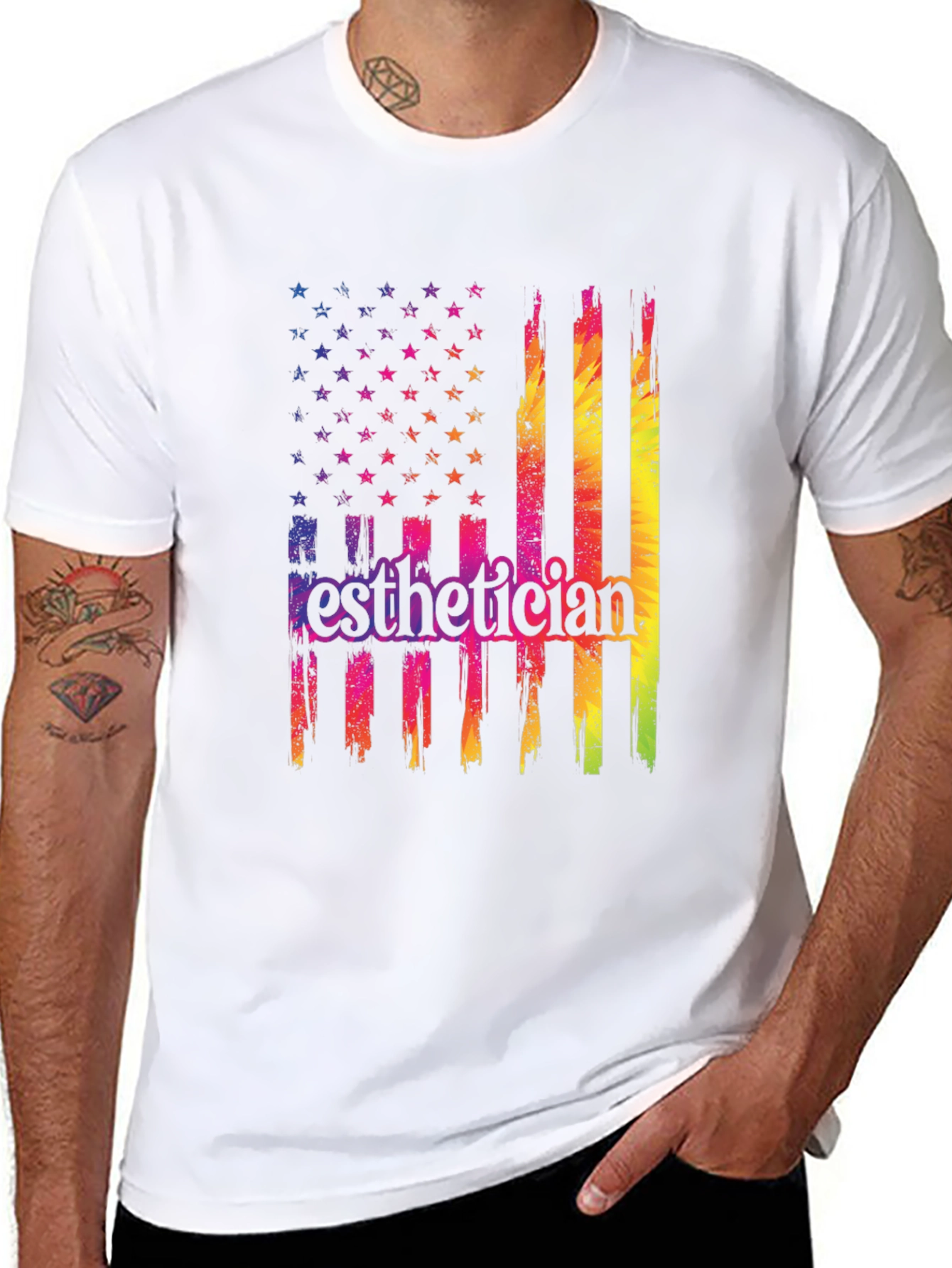Esthetician USA Flag T-Shirt Patriotic Rainbow