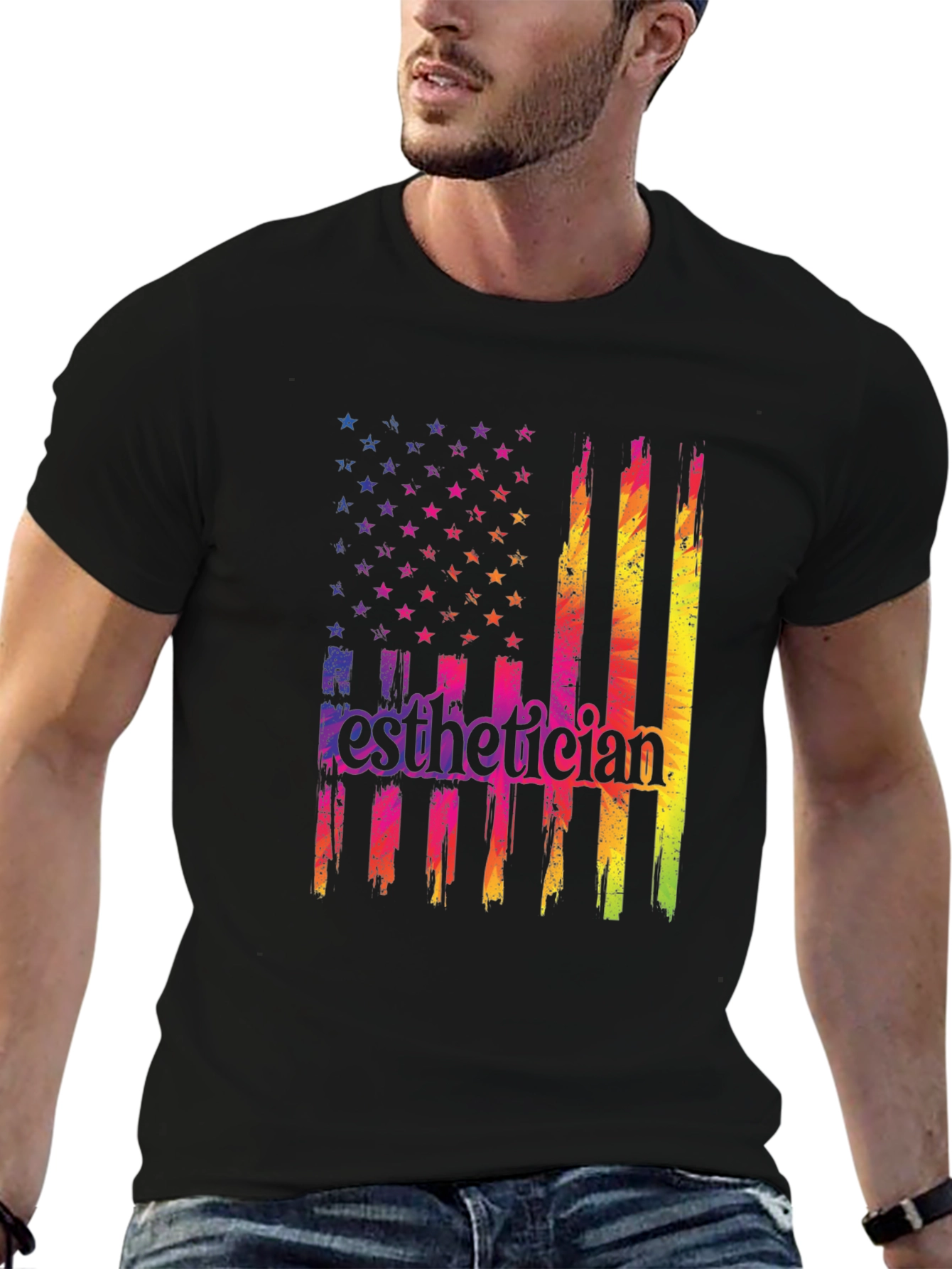 Esthetician USA Flag T-Shirt Patriotic Rainbow