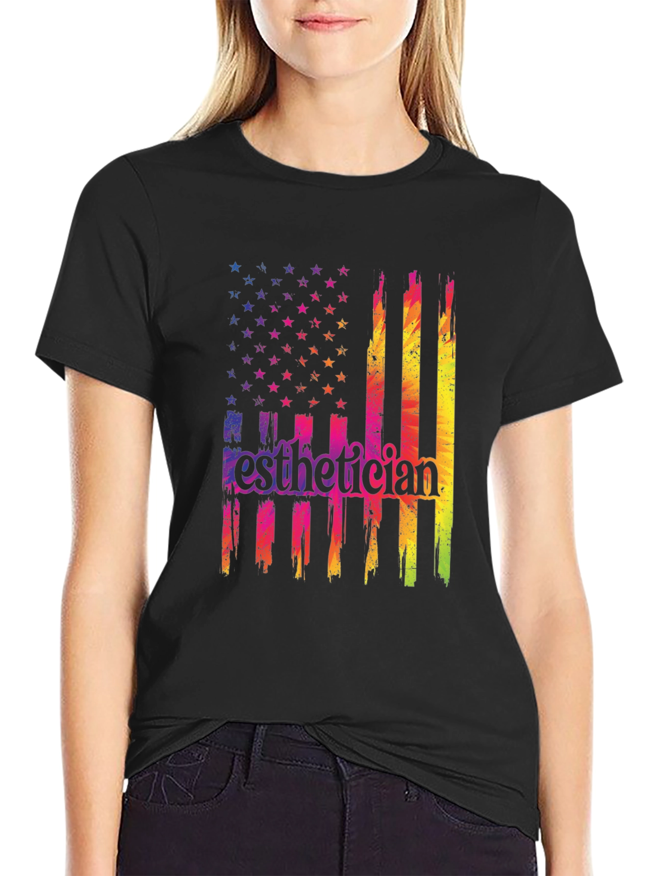 Esthetician USA Flag T-Shirt Patriotic Rainbow