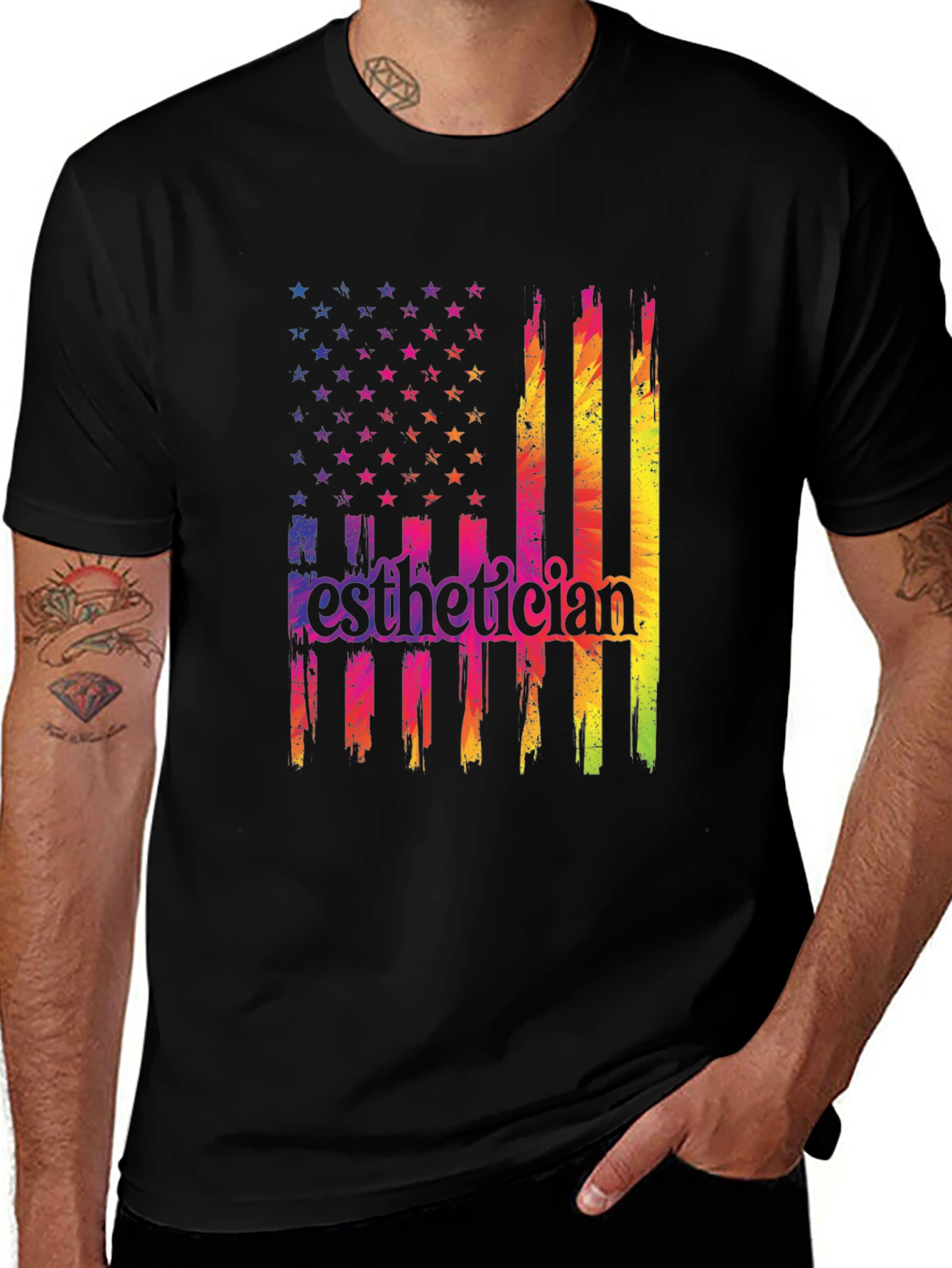 Esthetician USA Flag T-Shirt Patriotic Rainbow