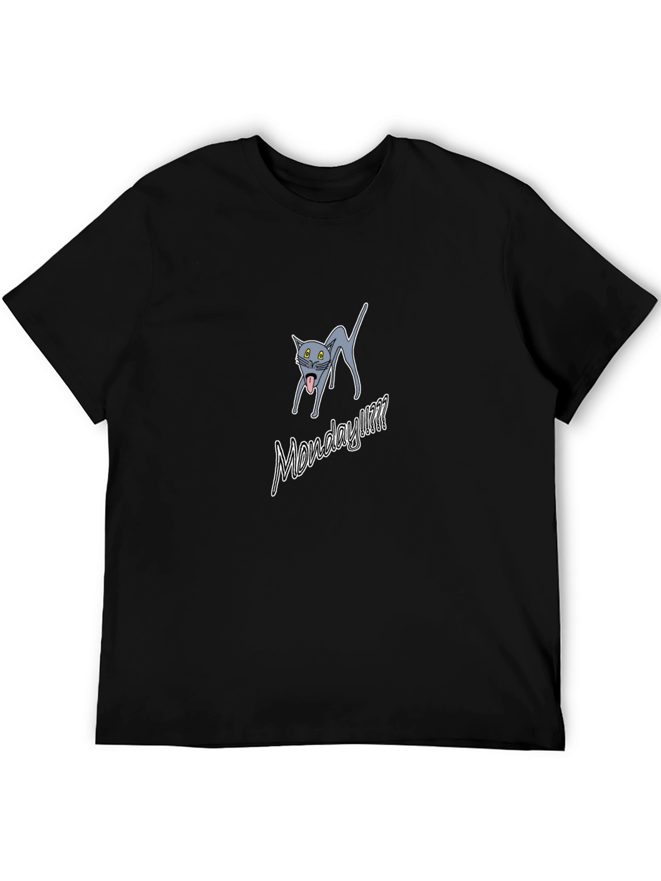 Monday Cat Graphic Tee - Black Casual T-Shirt