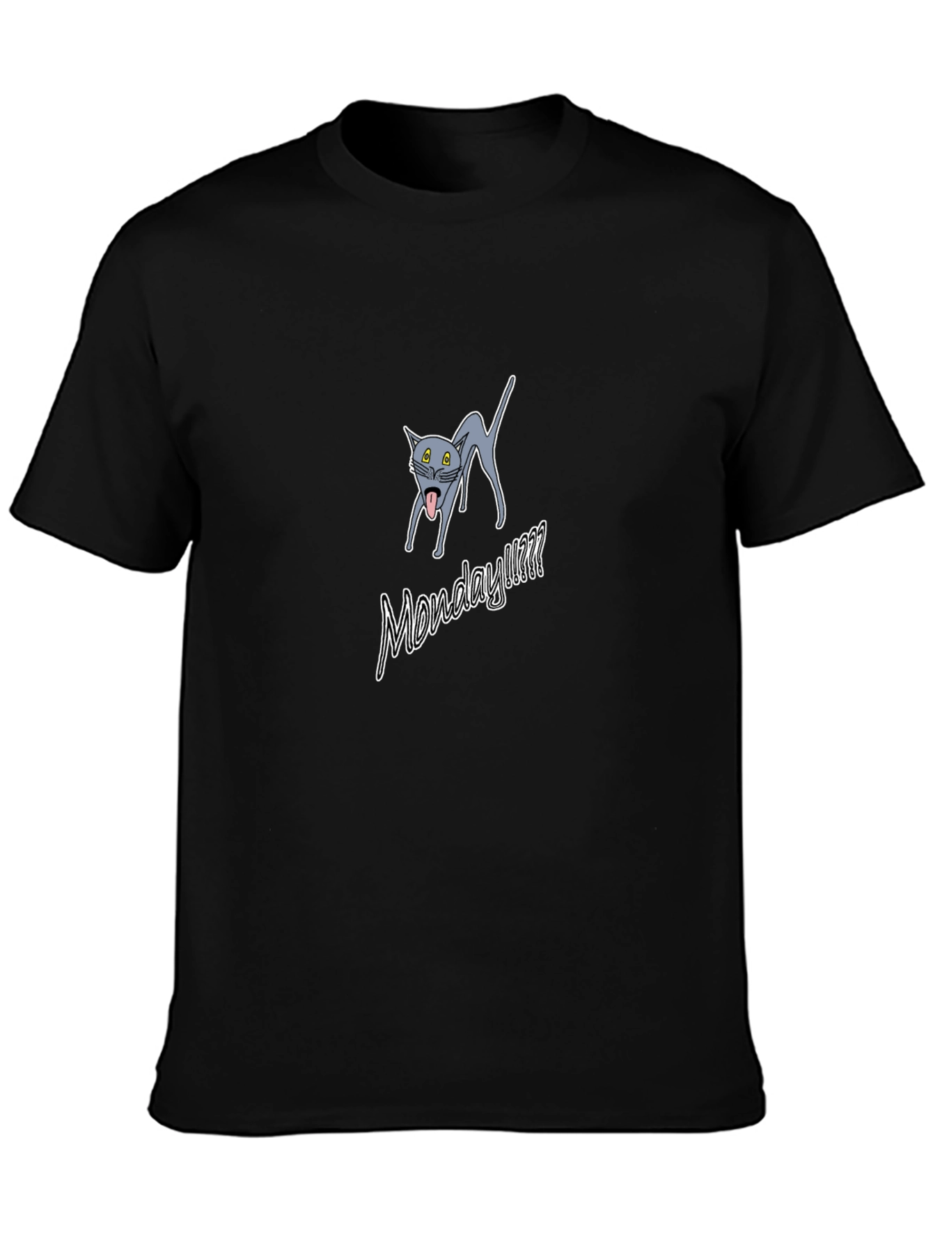 Monday Cat Graphic Tee - Black Casual T-Shirt