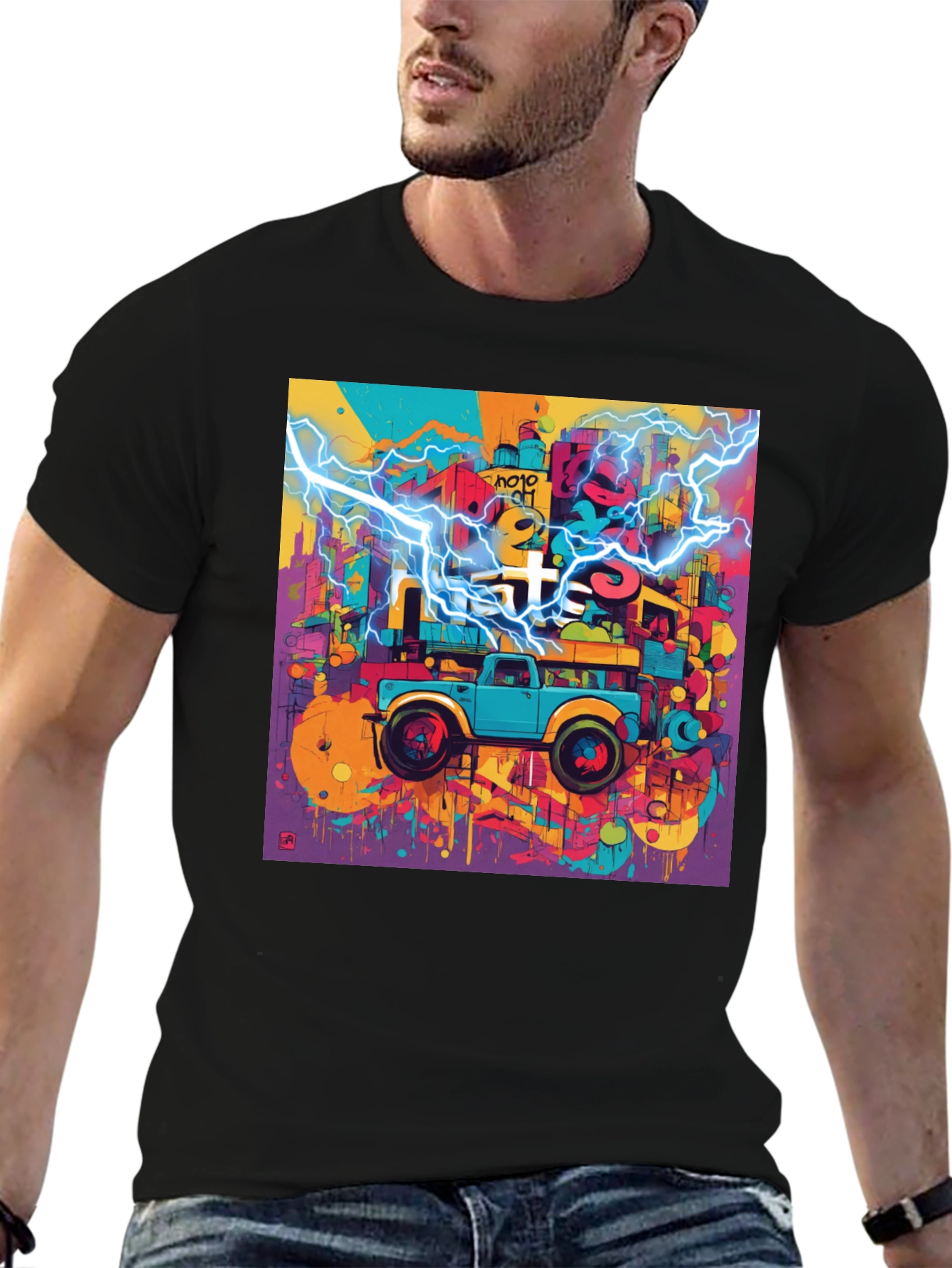 Vibrant Cityscape Truck Graphic Tee