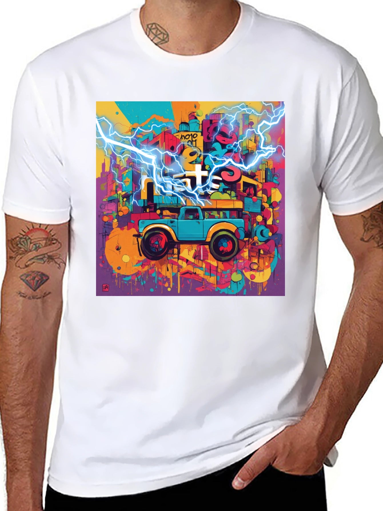 Vibrant Cityscape Truck Graphic Tee
