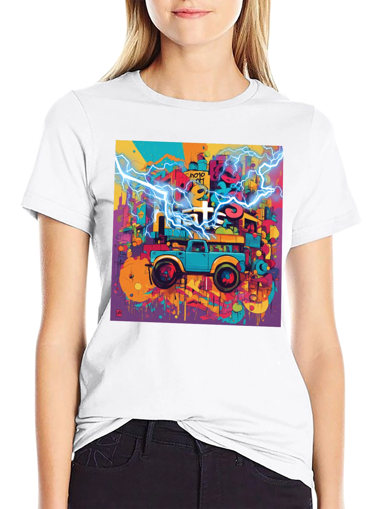 Vibrant Cityscape Truck Graphic Tee