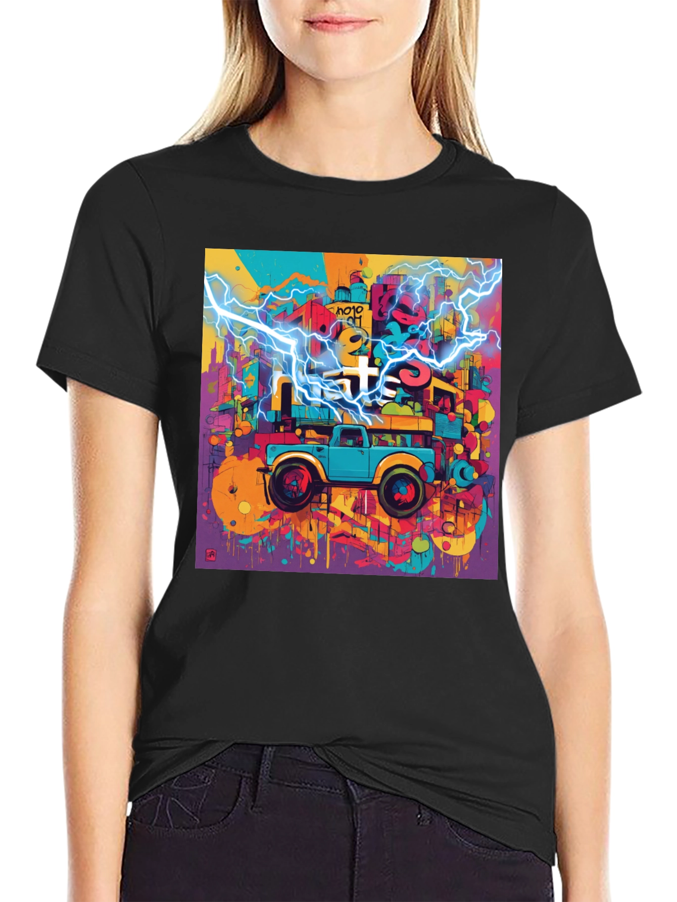 Vibrant Cityscape Truck Graphic Tee