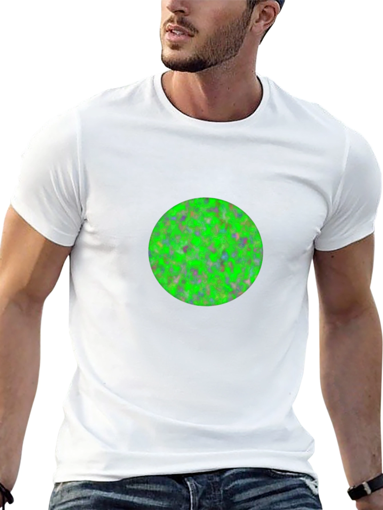 Mens Black T-Shirt with Green Circle Design
