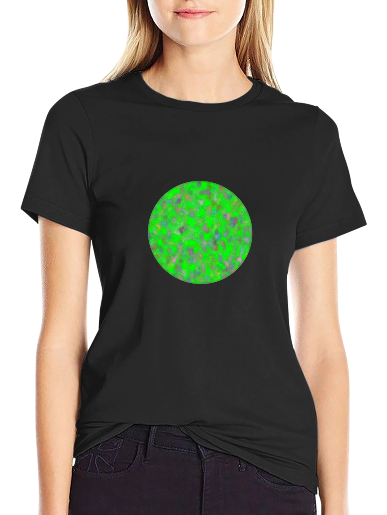 Mens Black T-Shirt with Green Circle Design