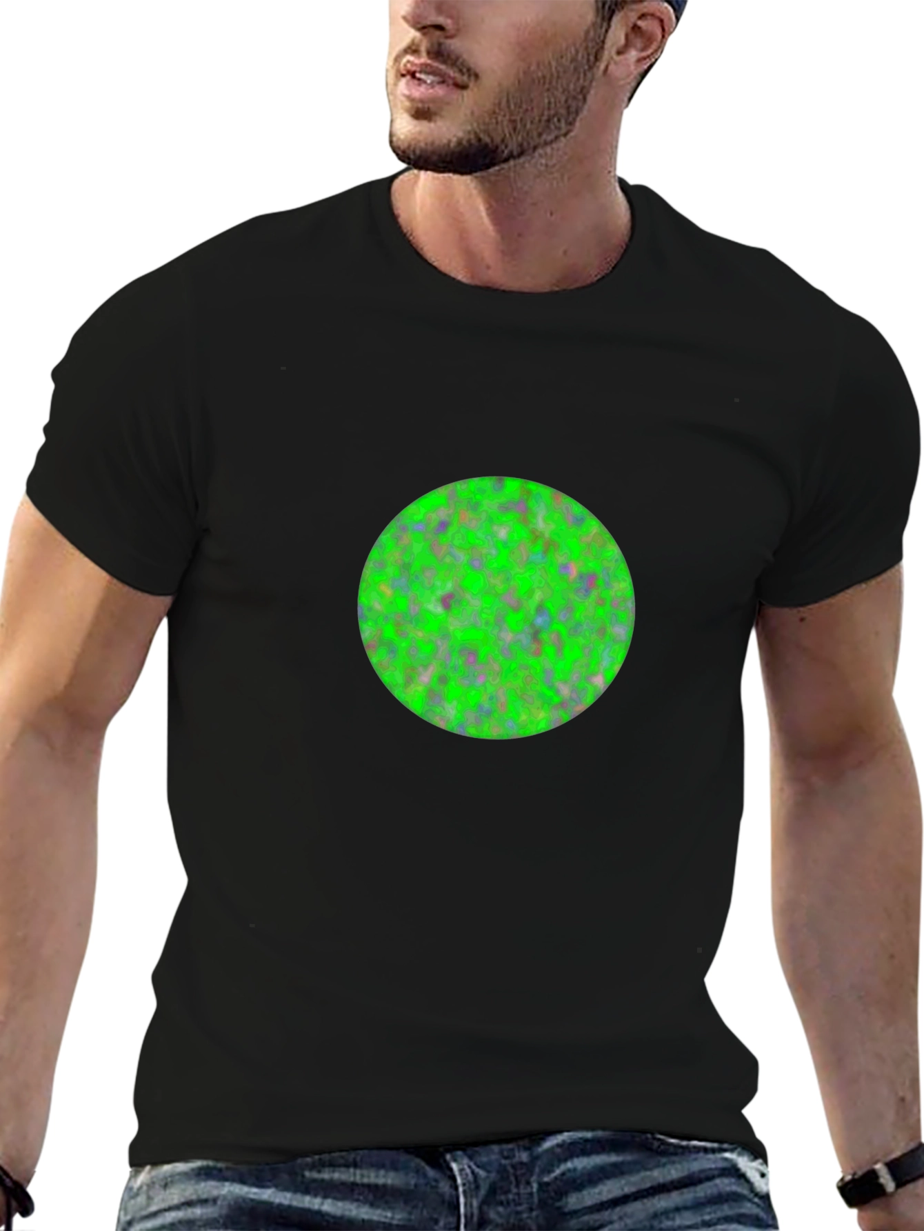 Mens Black T-Shirt with Green Circle Design