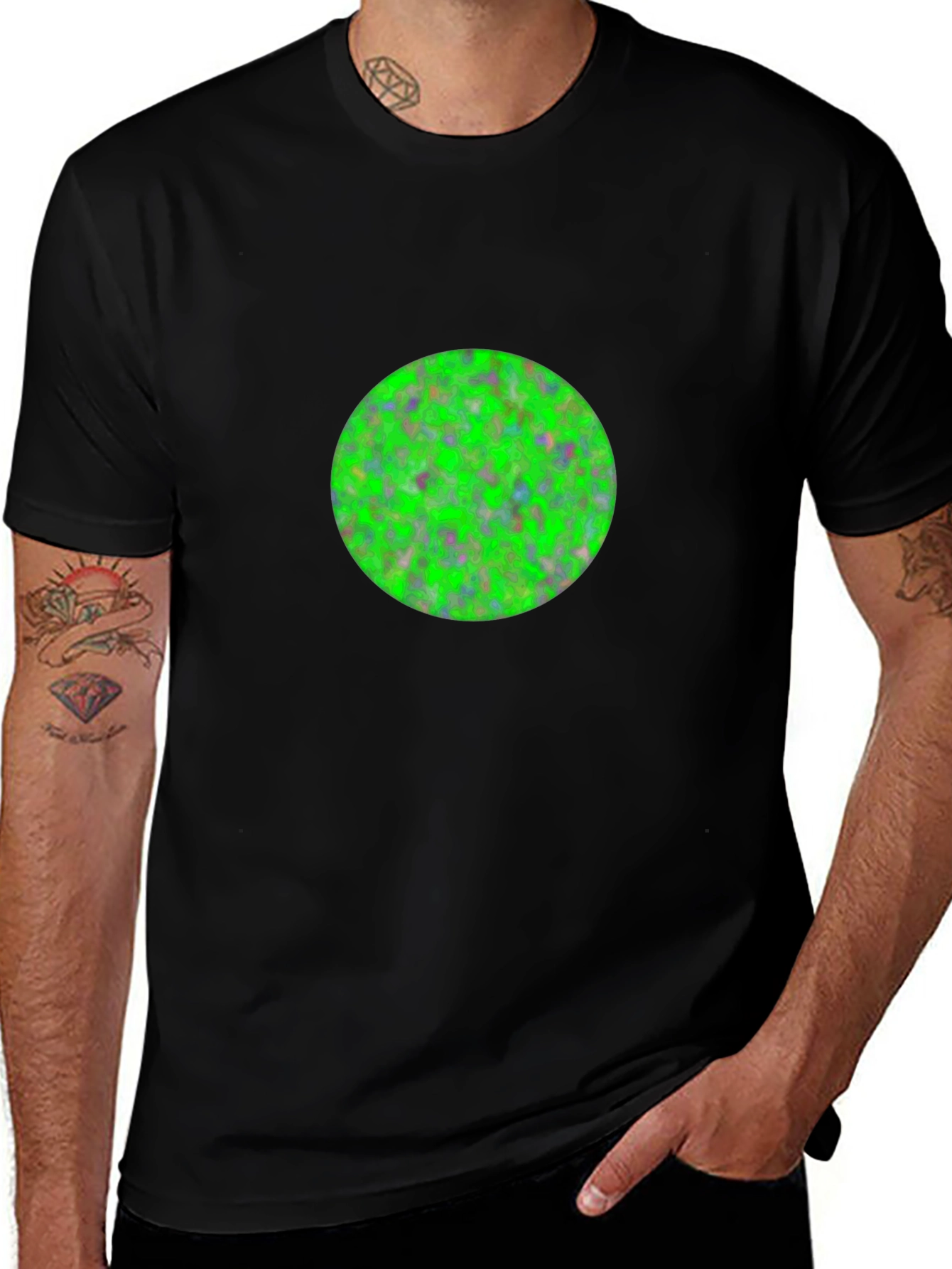 Mens Black T-Shirt with Green Circle Design