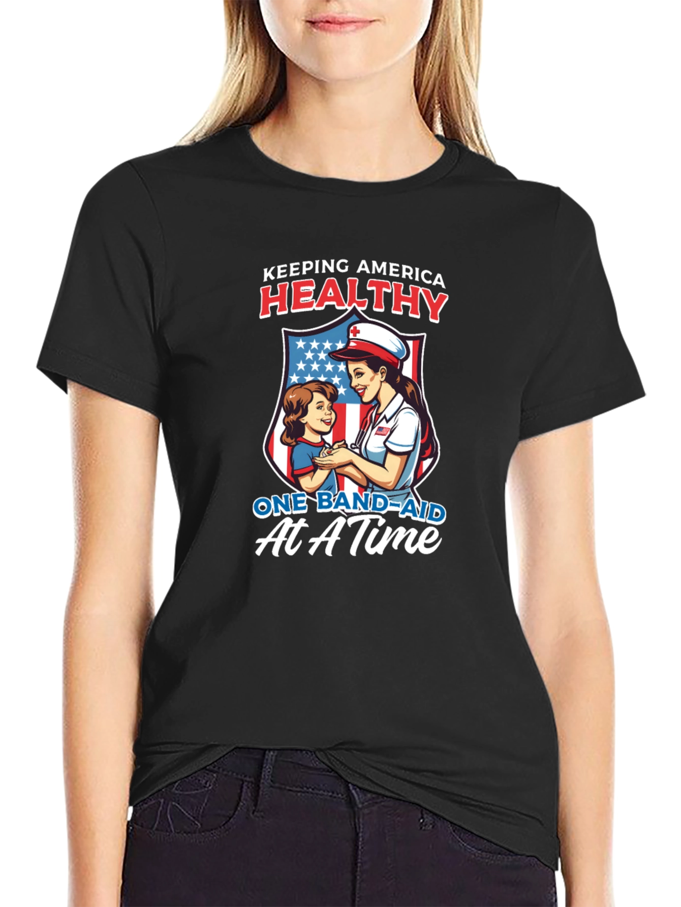 Patriotic Nurse T-Shirt: Keeping America Healthy