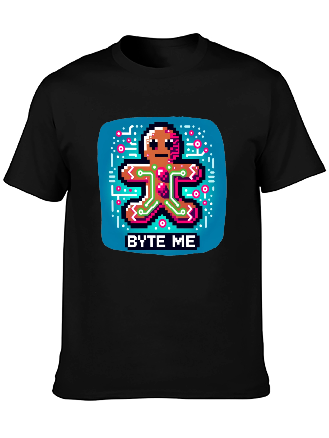 Byte Me Pixel Gingerbread Man Graphic Tee