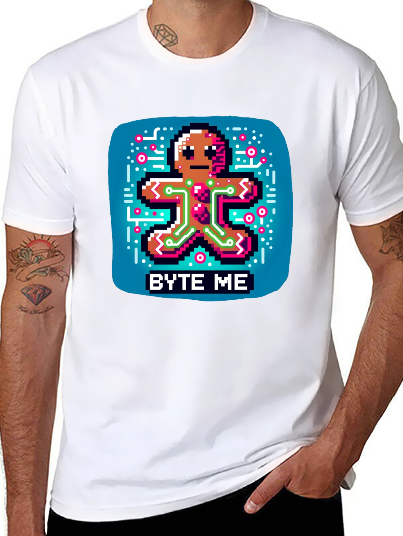Byte Me Pixel Gingerbread Man Graphic Tee