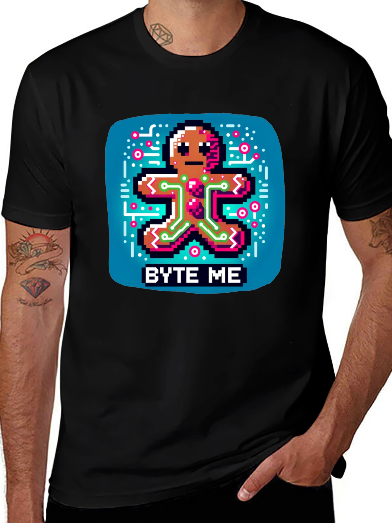 Byte Me Pixel Gingerbread Man Graphic Tee
