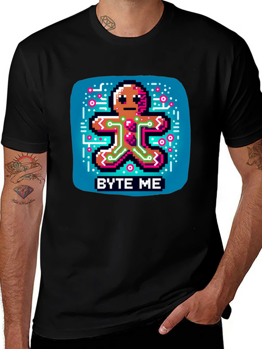 Byte Me Pixel Gingerbread Man Graphic Tee