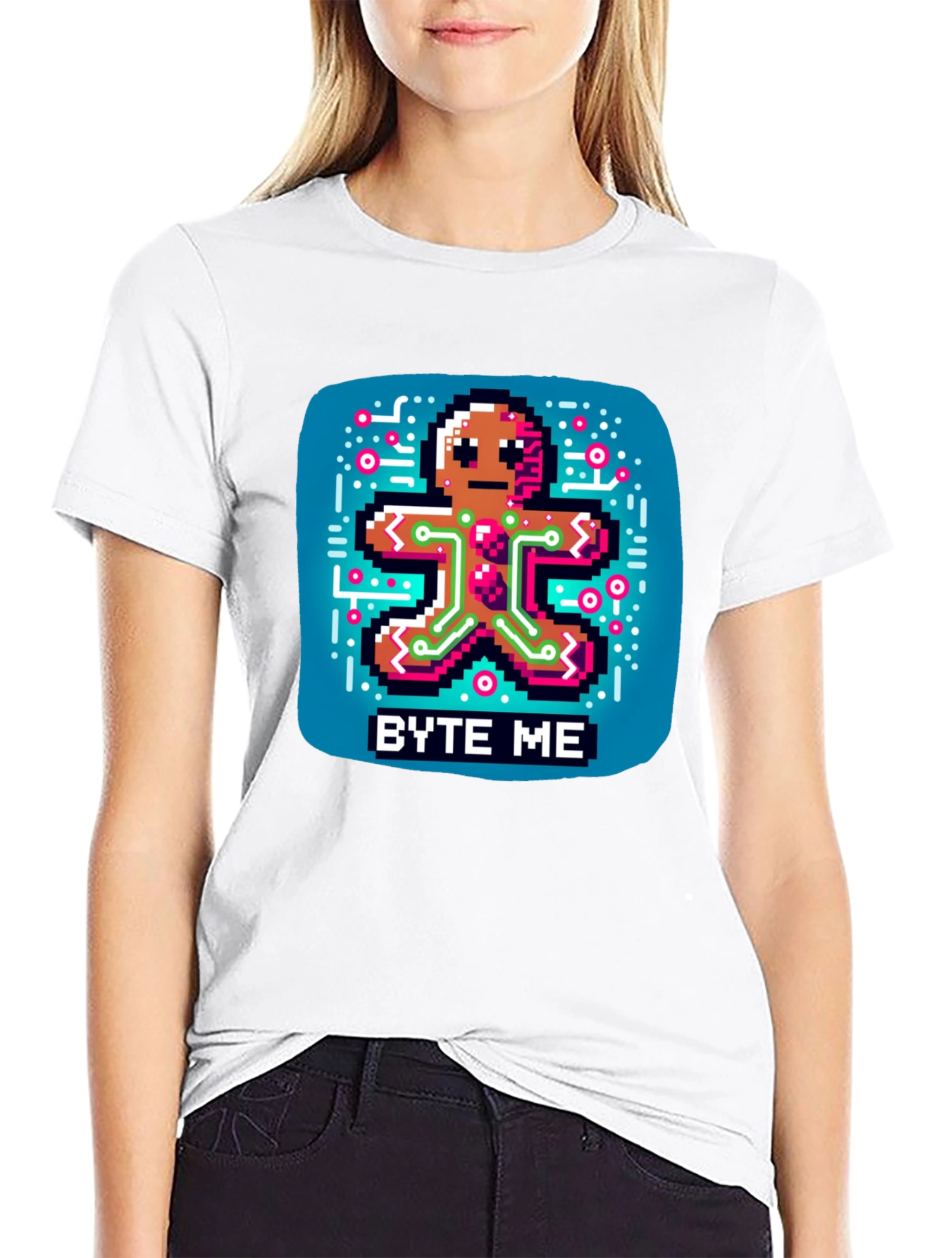 Byte Me Pixel Gingerbread Man Graphic Tee