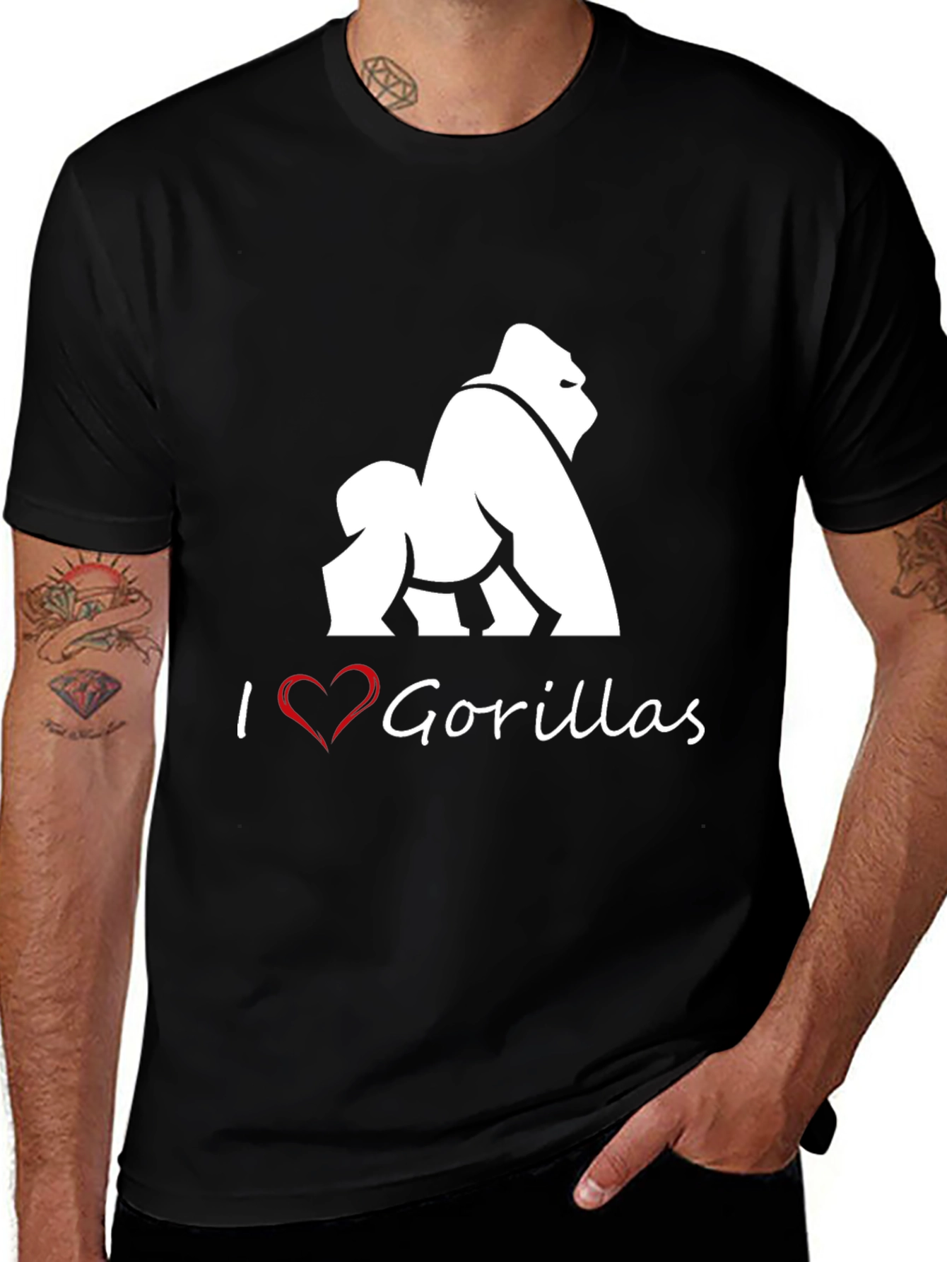 I Heart Gorillas Black T-Shirt