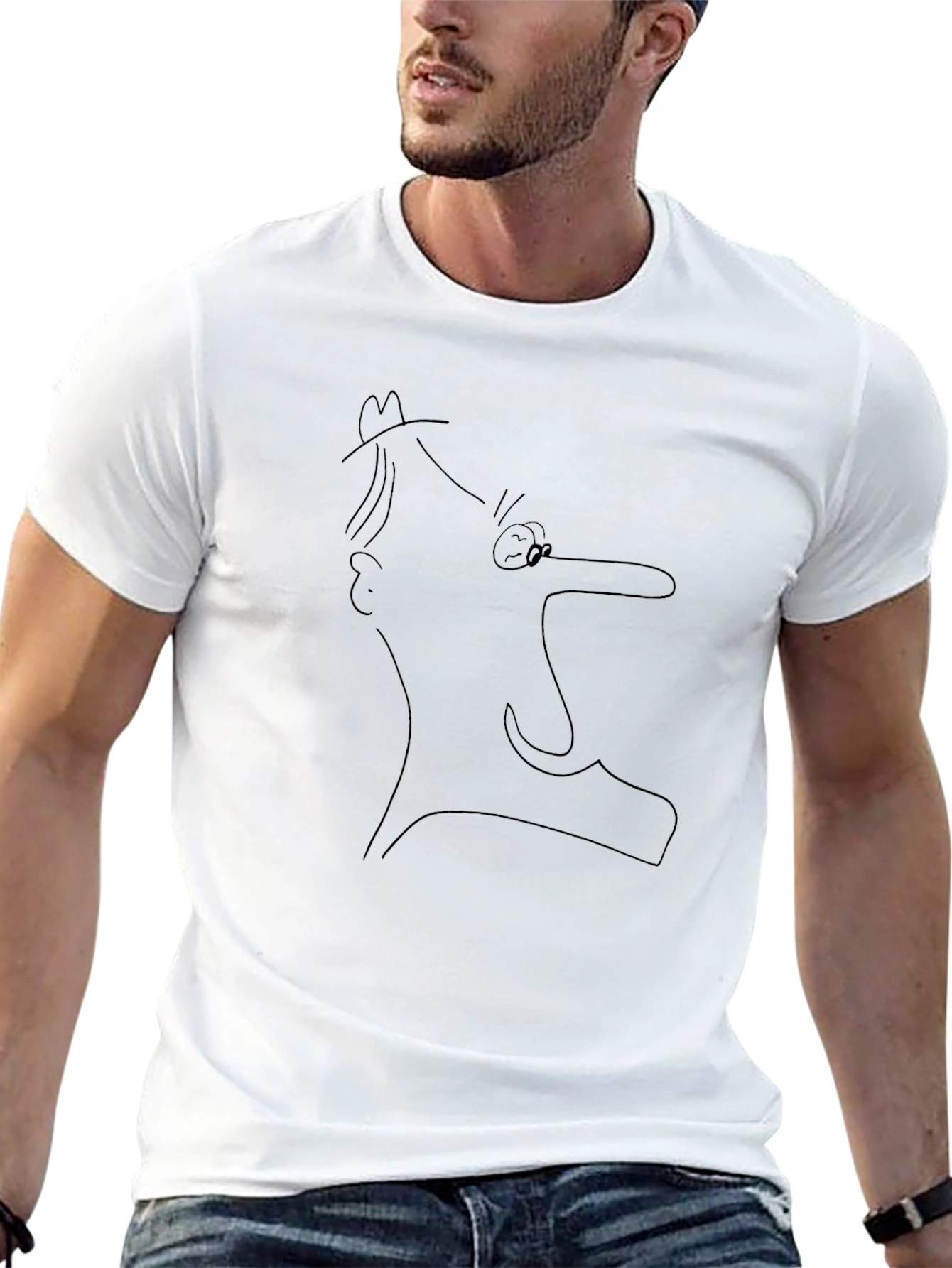 Abstract Man Line Art Black T-Shirt
