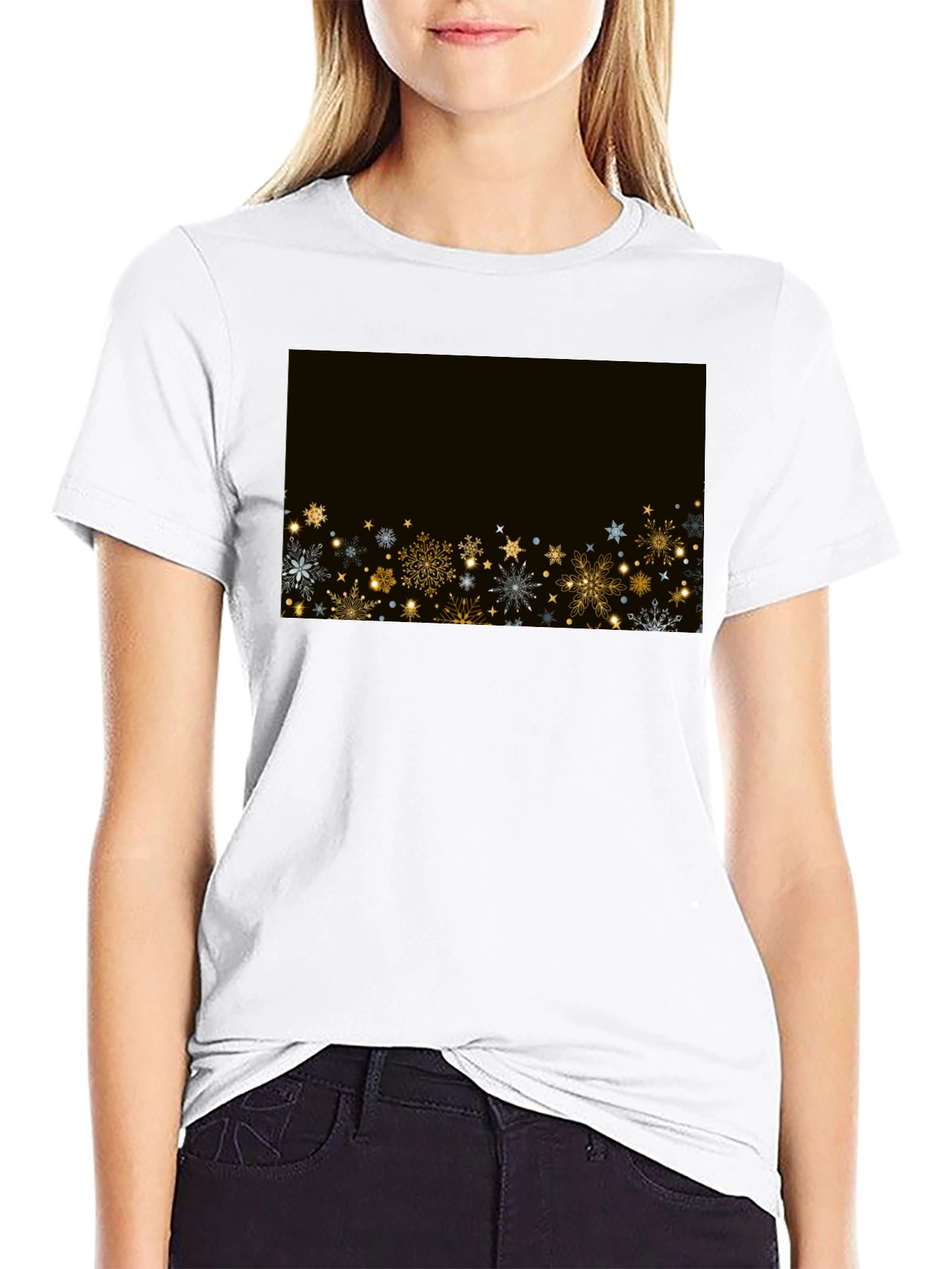 Festive Snowflake Graphic Tee - Black