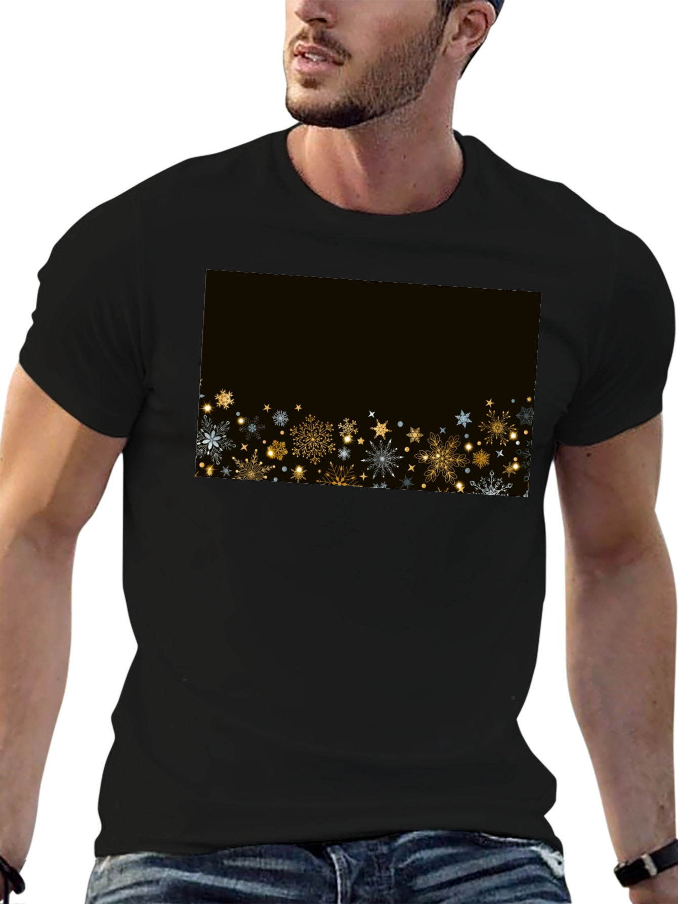 Festive Snowflake Graphic Tee - Black