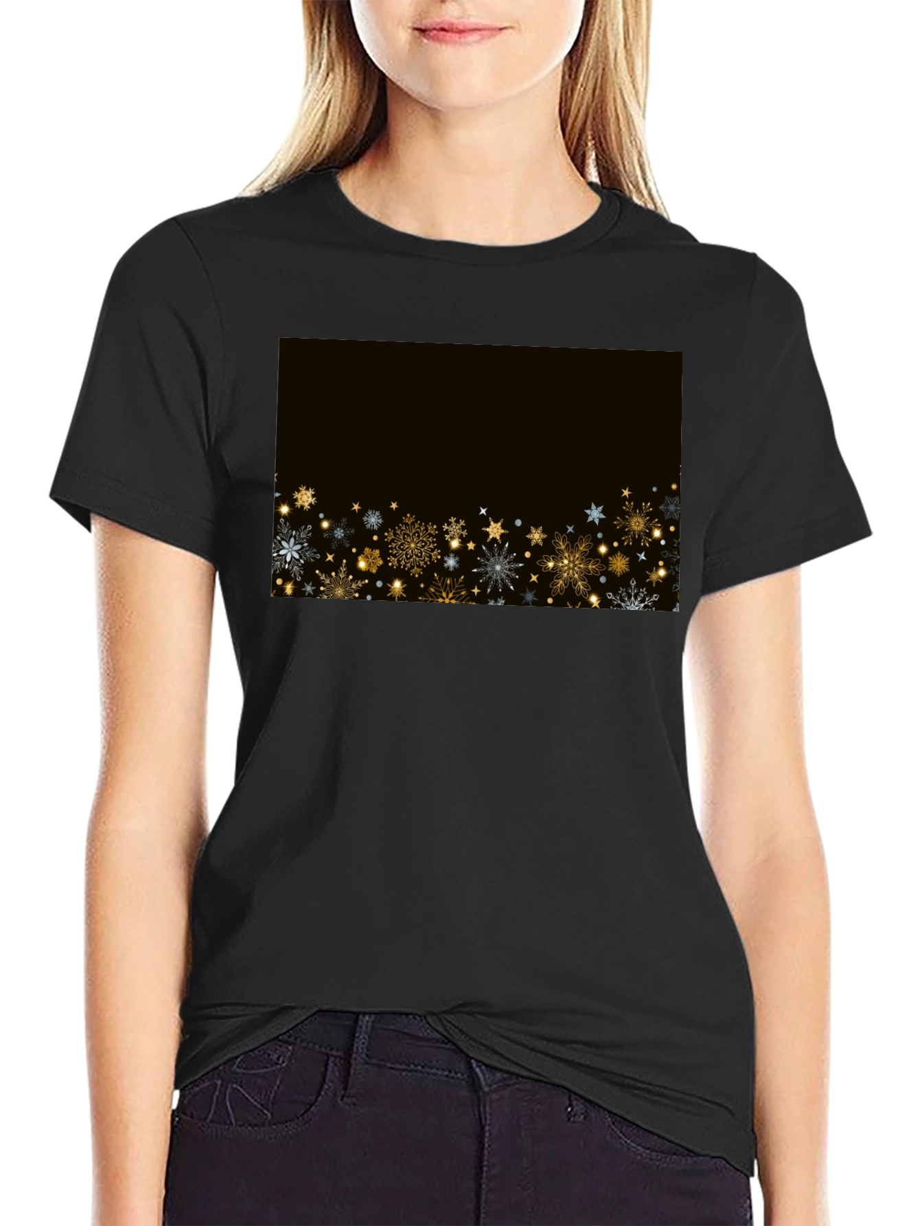 Festive Snowflake Graphic Tee - Black