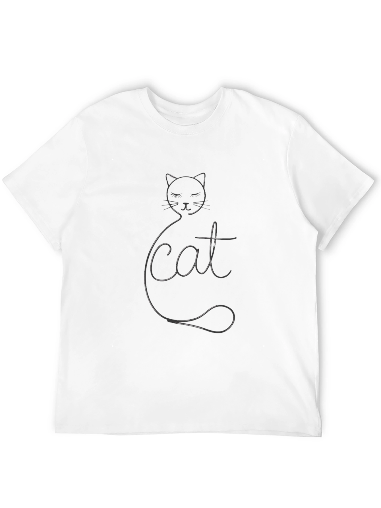 Stylish Cat Outline Graphic T-Shirt - Black