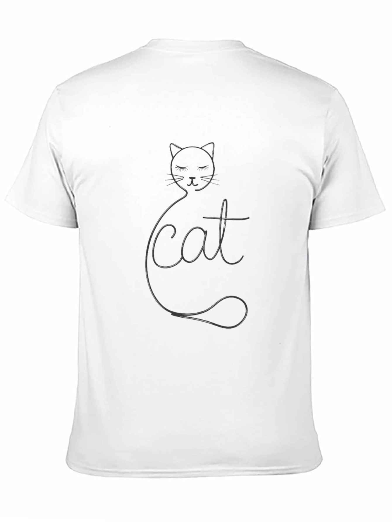 Stylish Cat Outline Graphic T-Shirt - Black