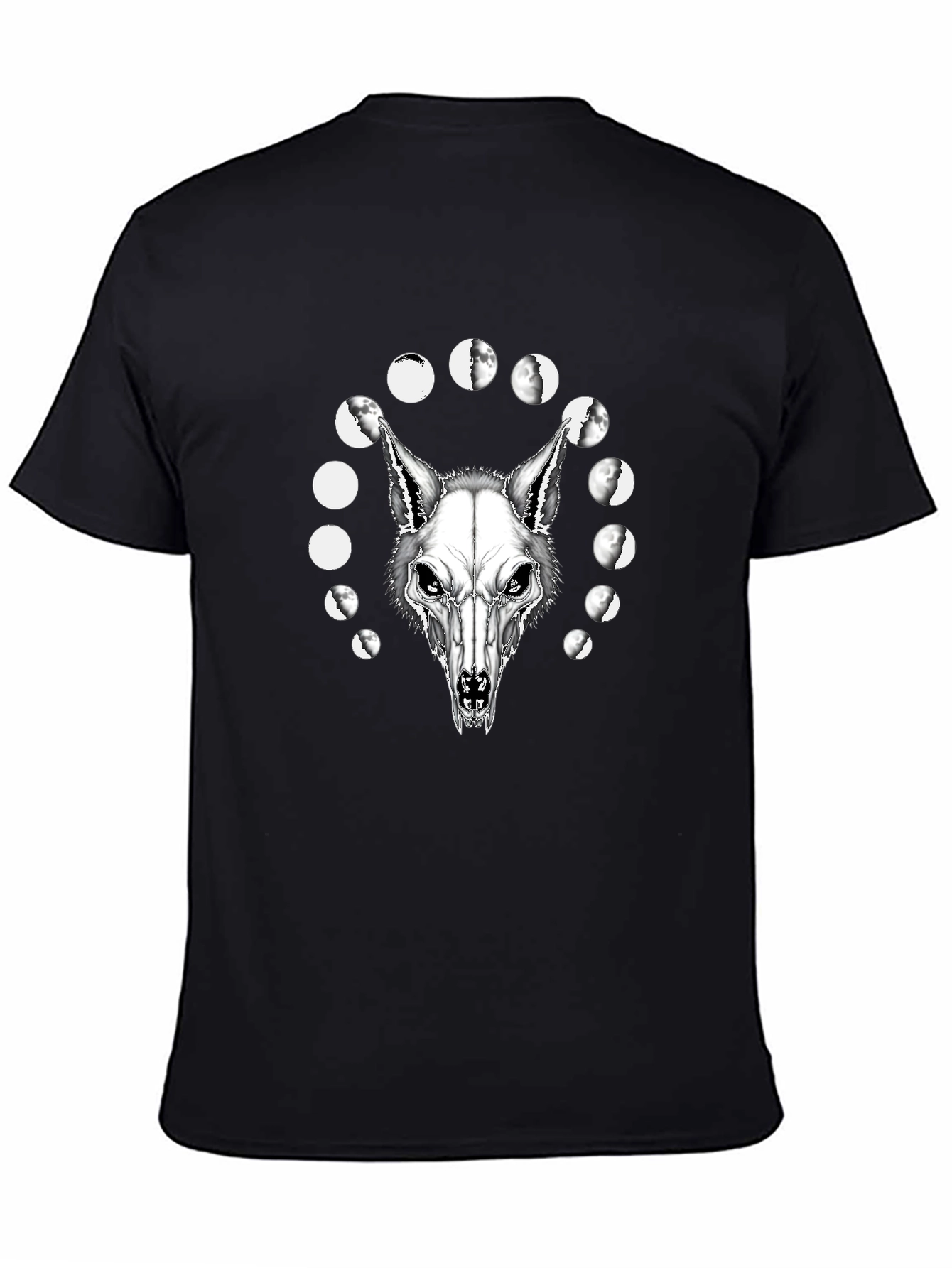 Wolf Skull Moon Phases Graphic Tee - Black