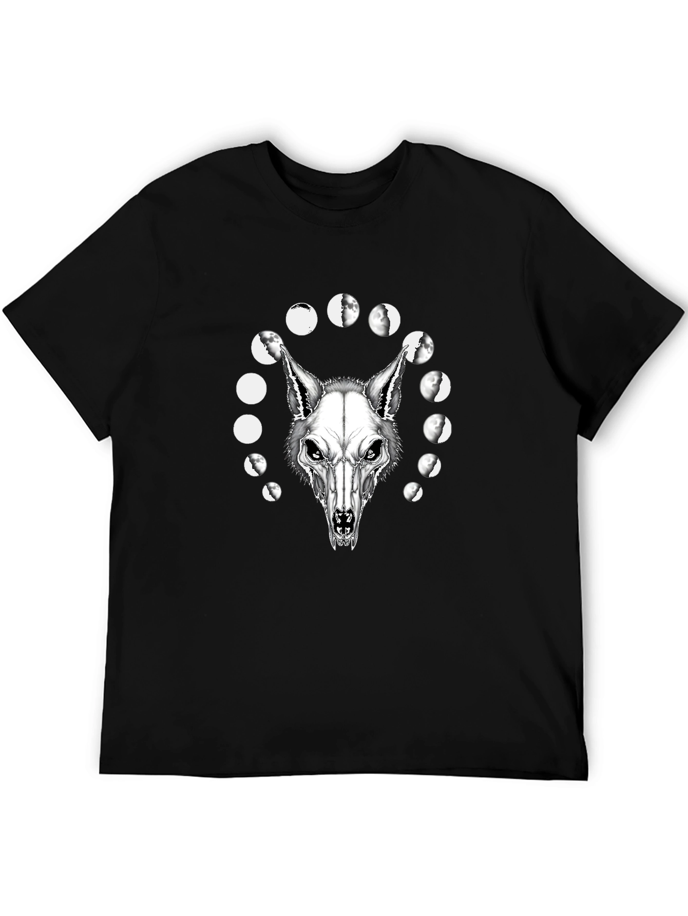 Wolf Skull Moon Phases Graphic Tee - Black