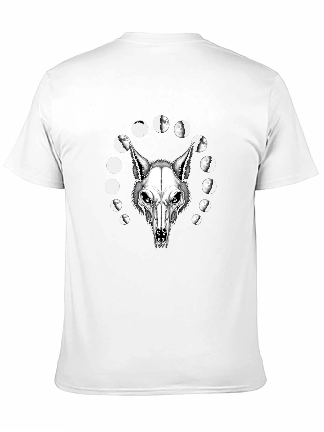 Wolf Skull Moon Phases Graphic Tee - Black