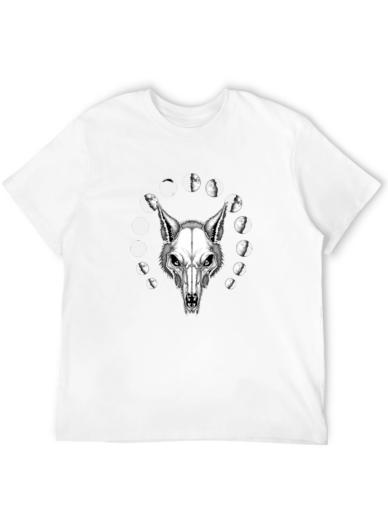 Wolf Skull Moon Phases Graphic Tee - Black